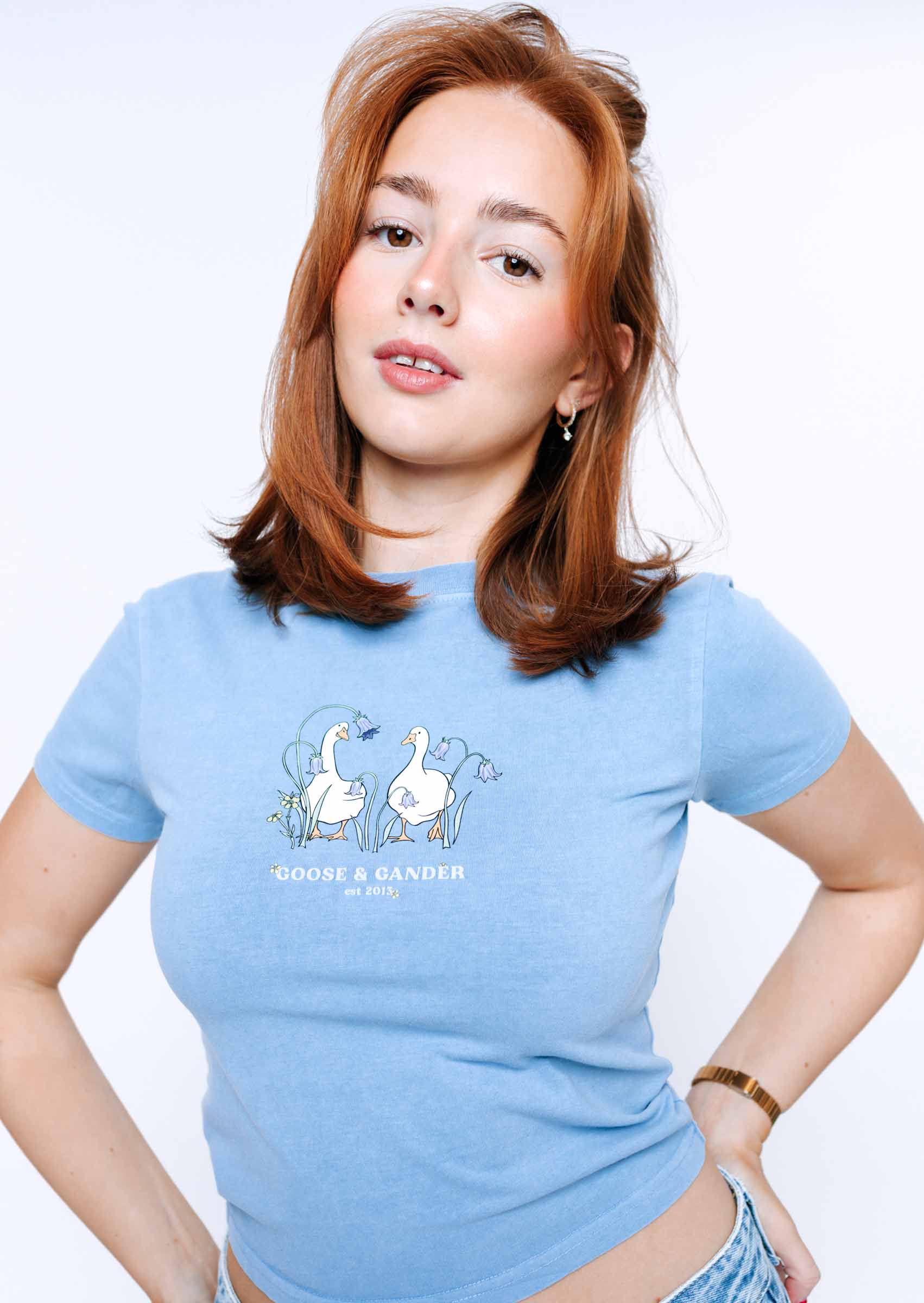 Bluebell Print Baby Tee - Washed Blue - Image 5