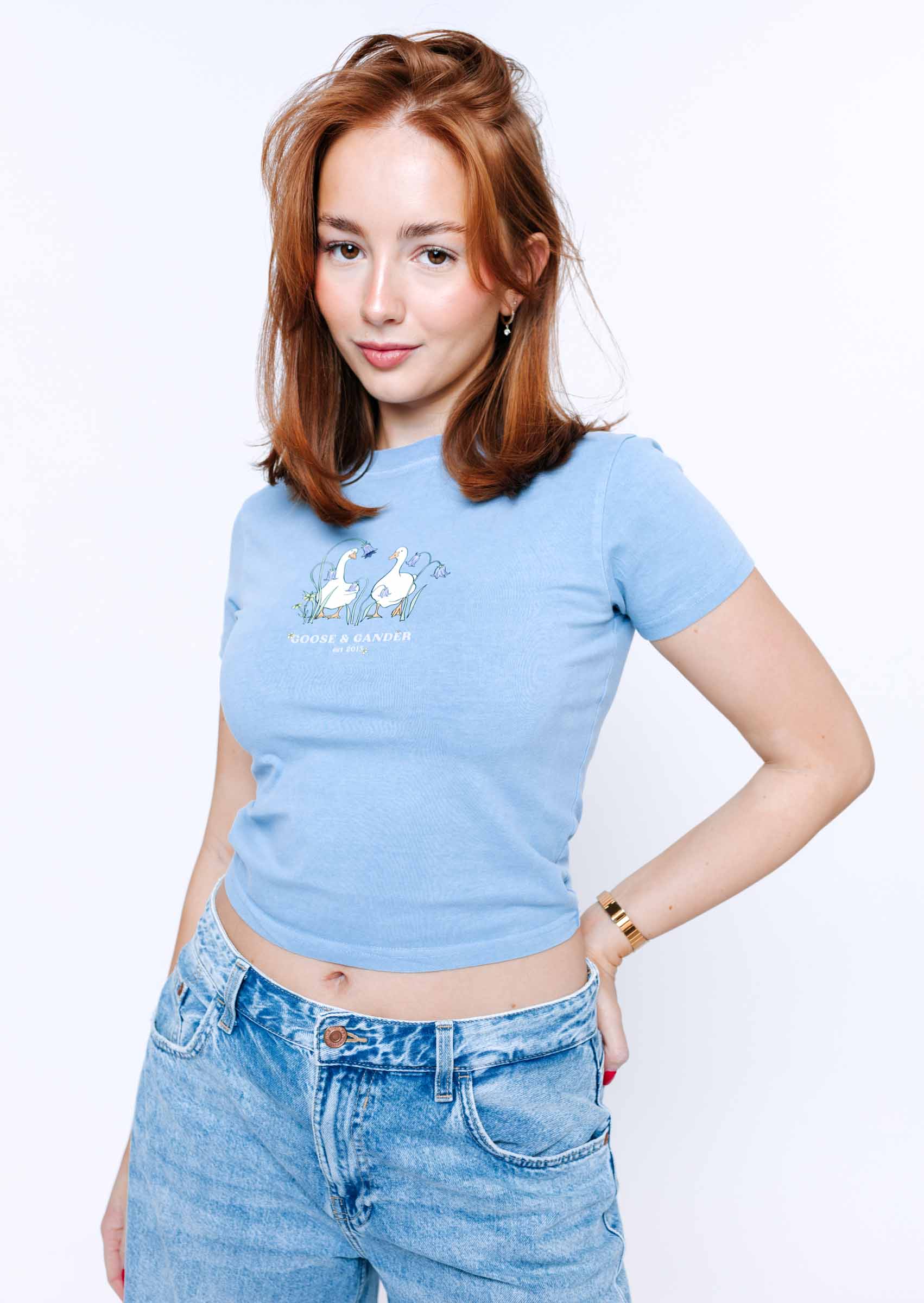 Bluebell Print Baby Tee - Washed Blue - Image 6