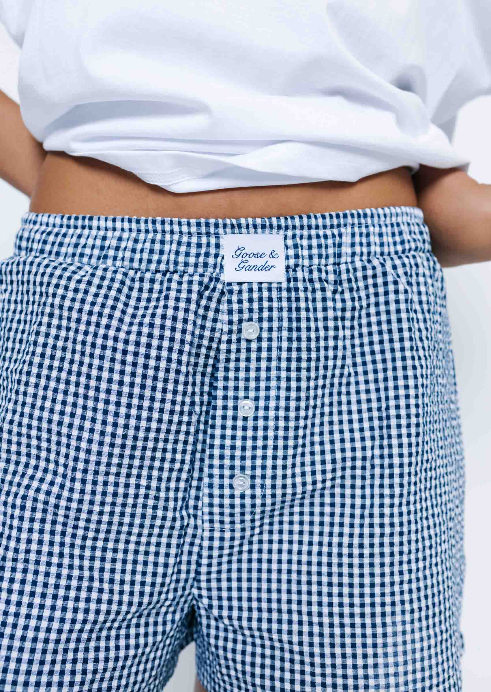 Gingham Boyfriend Shorts - Navy - Image 3