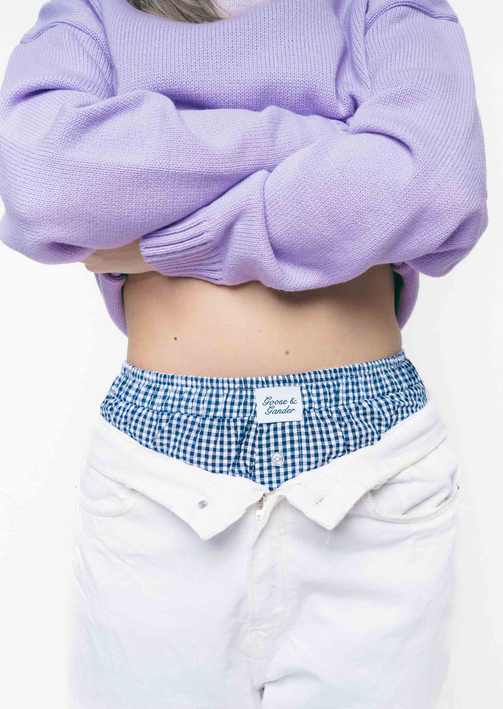 Gingham Boyfriend Shorts - Navy - Image 5