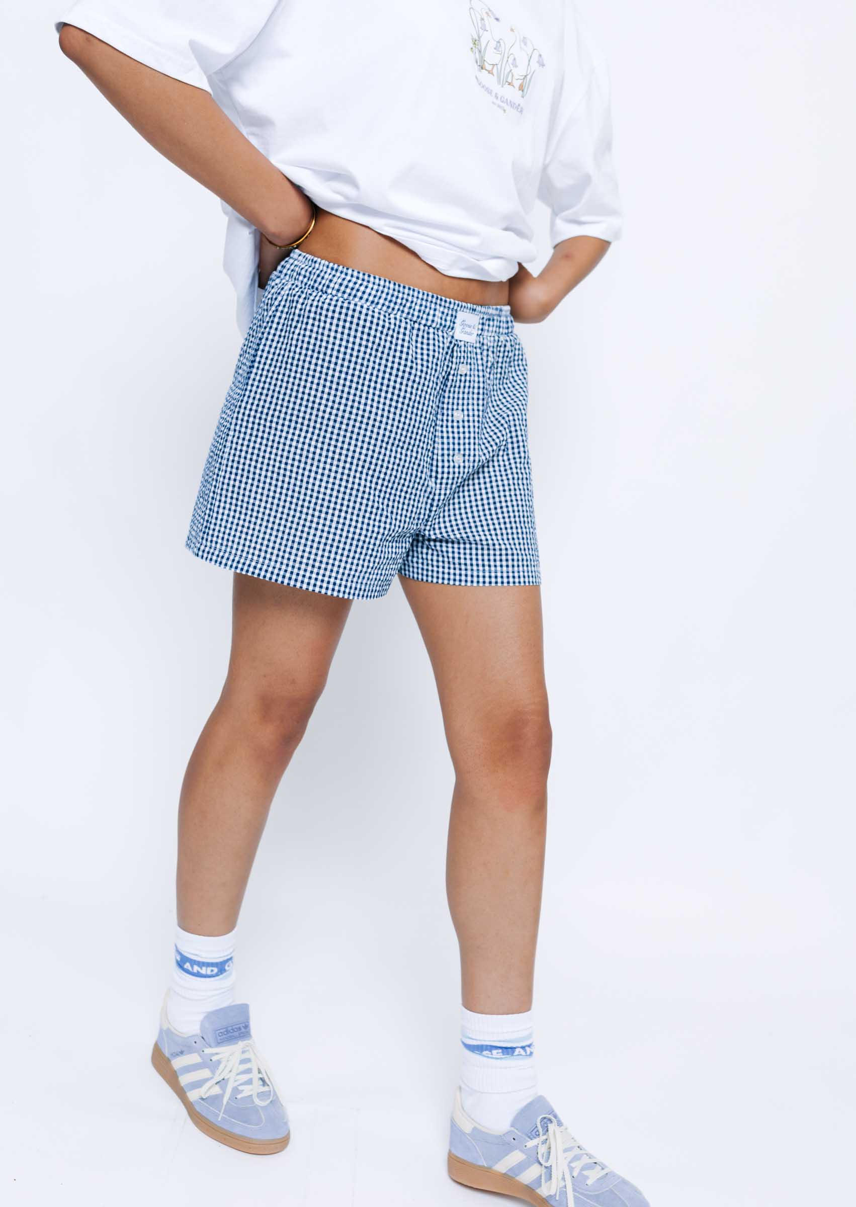 Gingham Boyfriend Shorts - Navy - Image 6