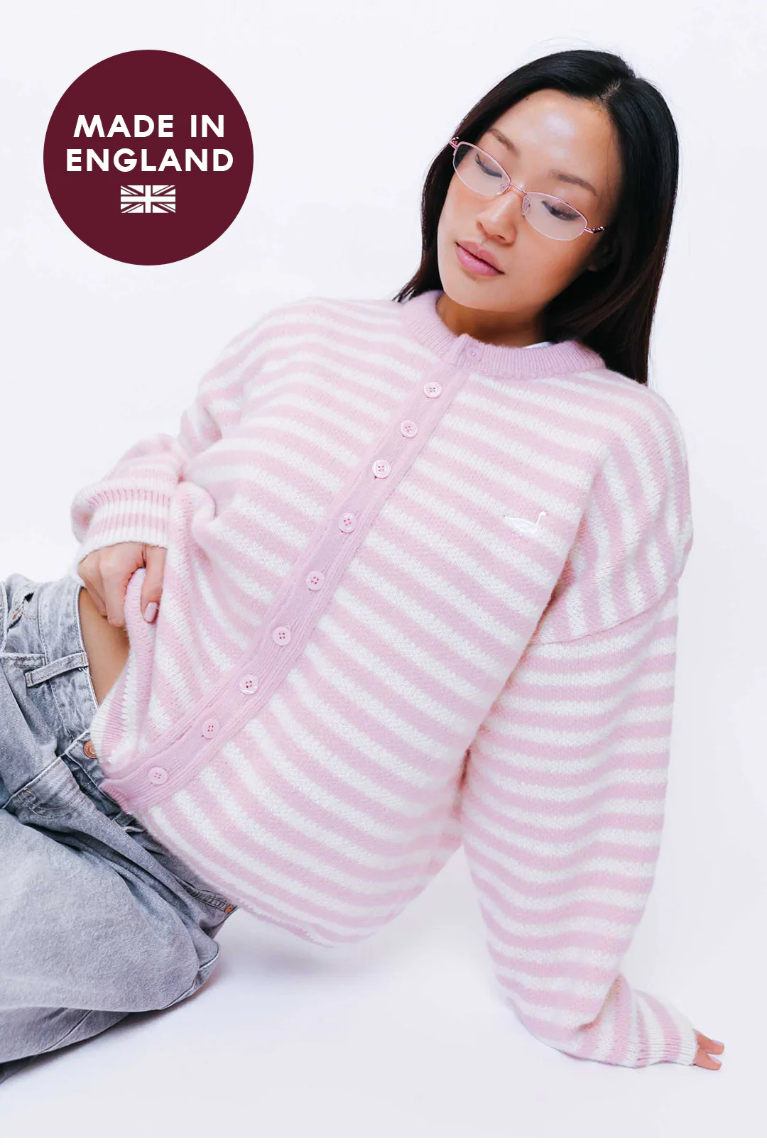 Knitted Goose Cardigan - Baby Pink - Image 2