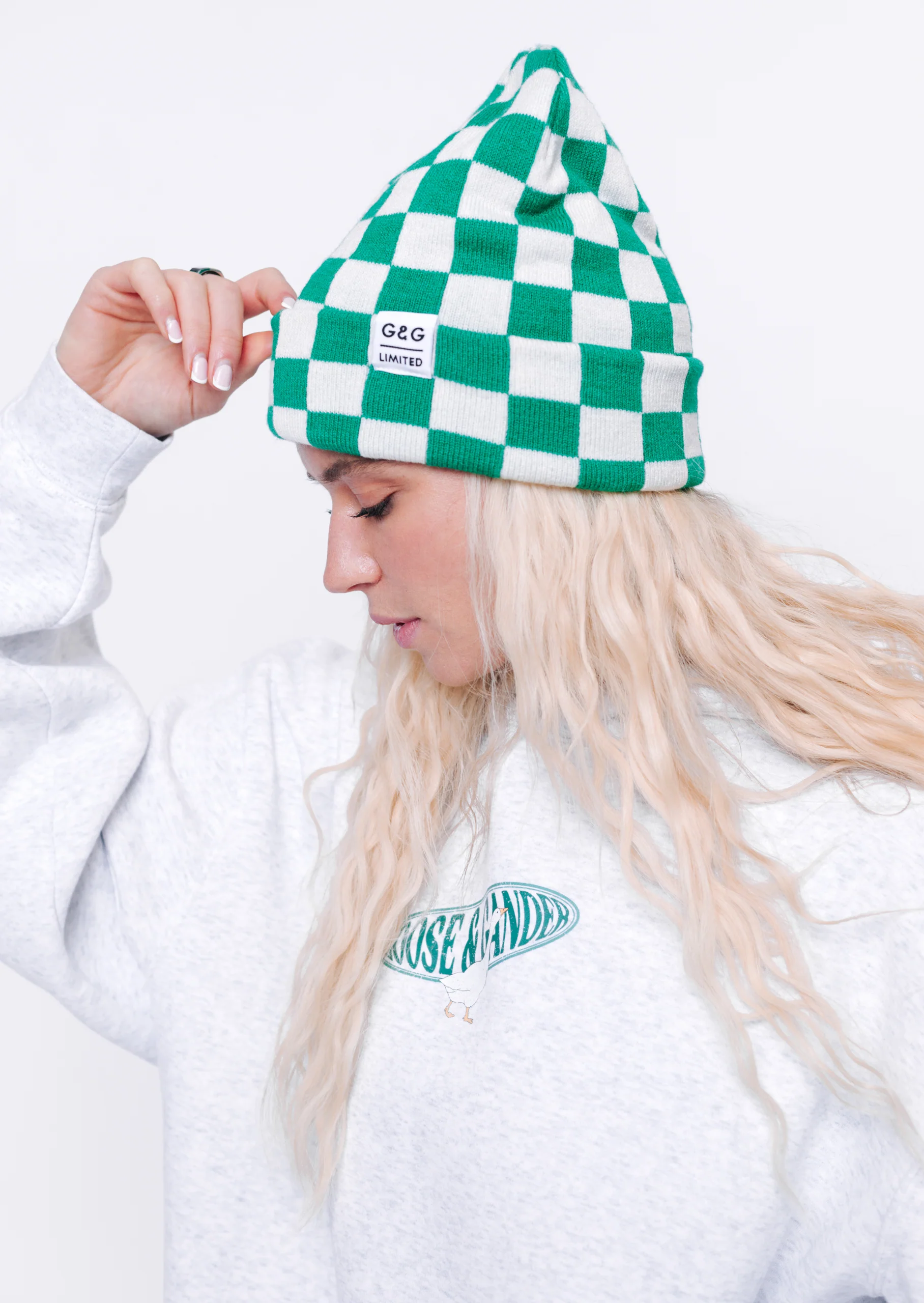 L&L Checkered Beanie - Green/White - Image 9
