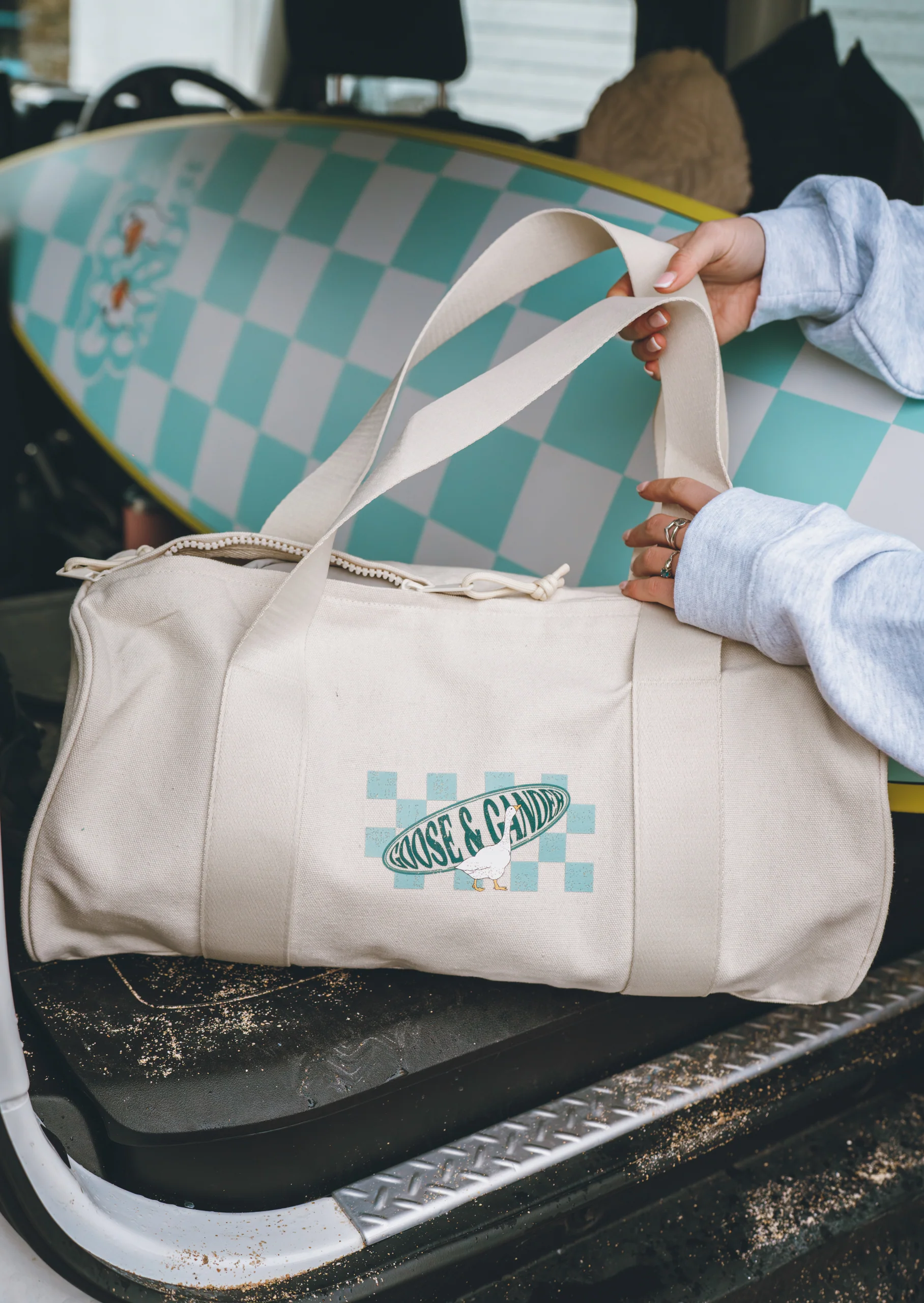 L&L Checkered Canvas Duffel Bag - Natural - Image 2