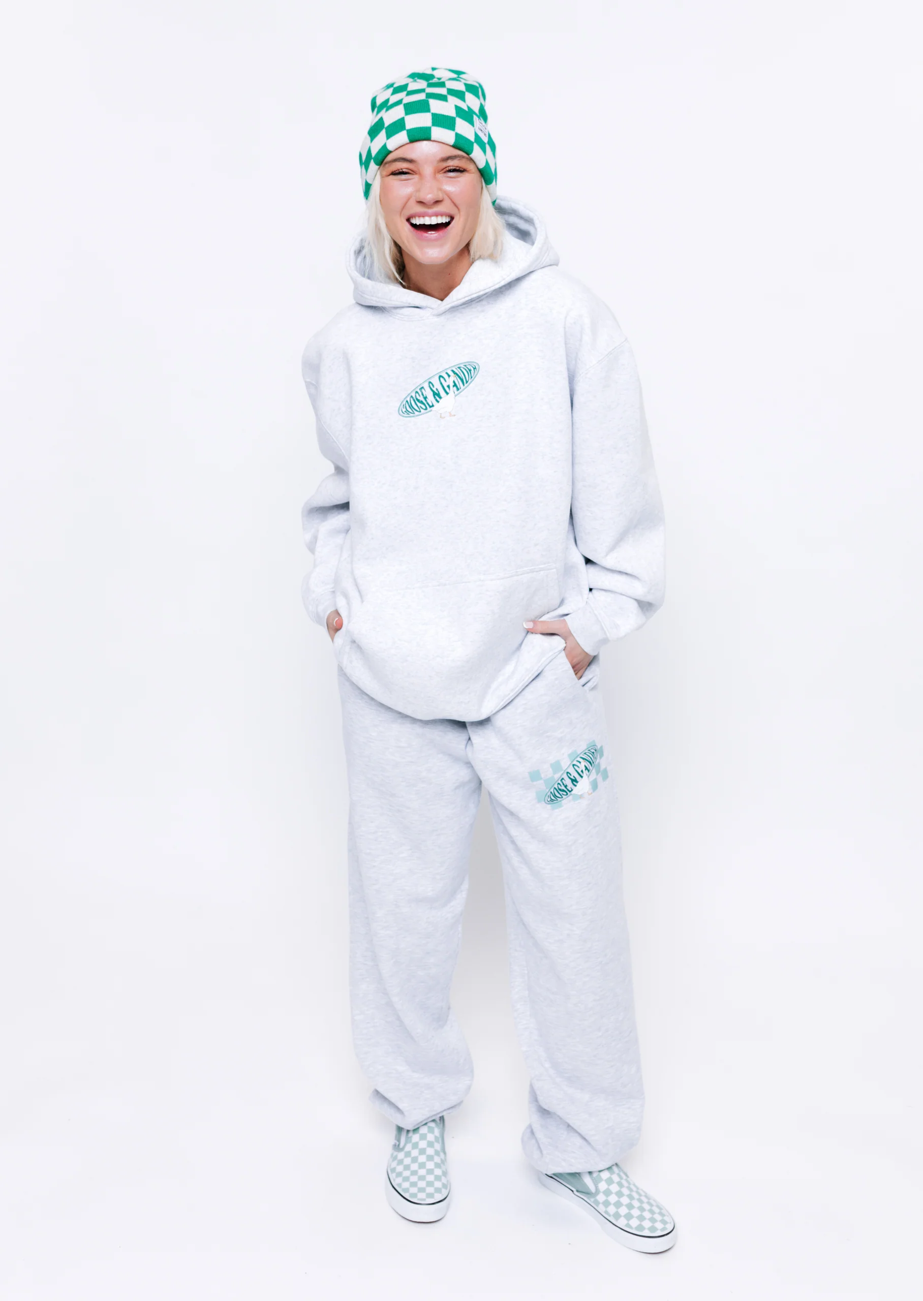 L&L Checkered Hoodie - Ash Grey - Image 4