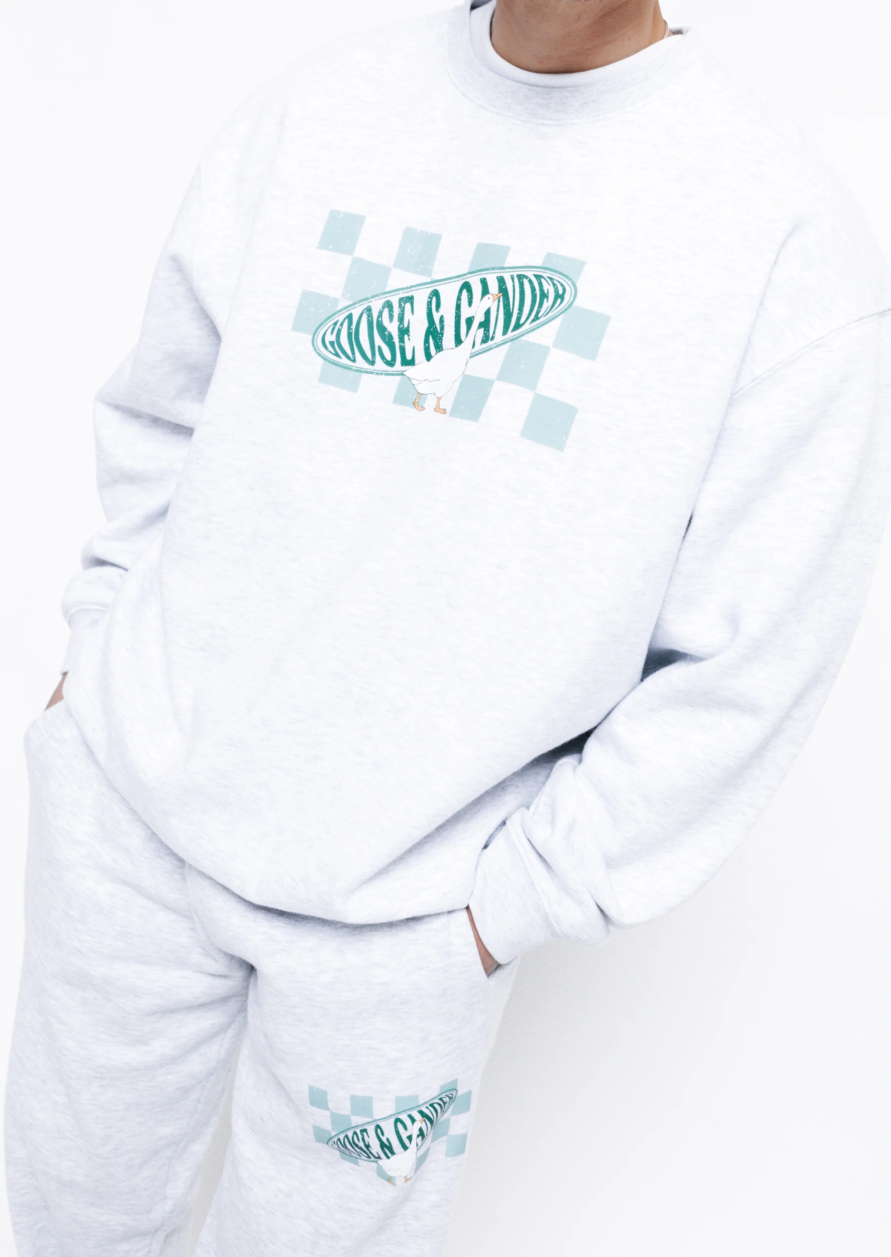 L&L Checkered Printed Sweatshirt - Ash Grey - Image 2