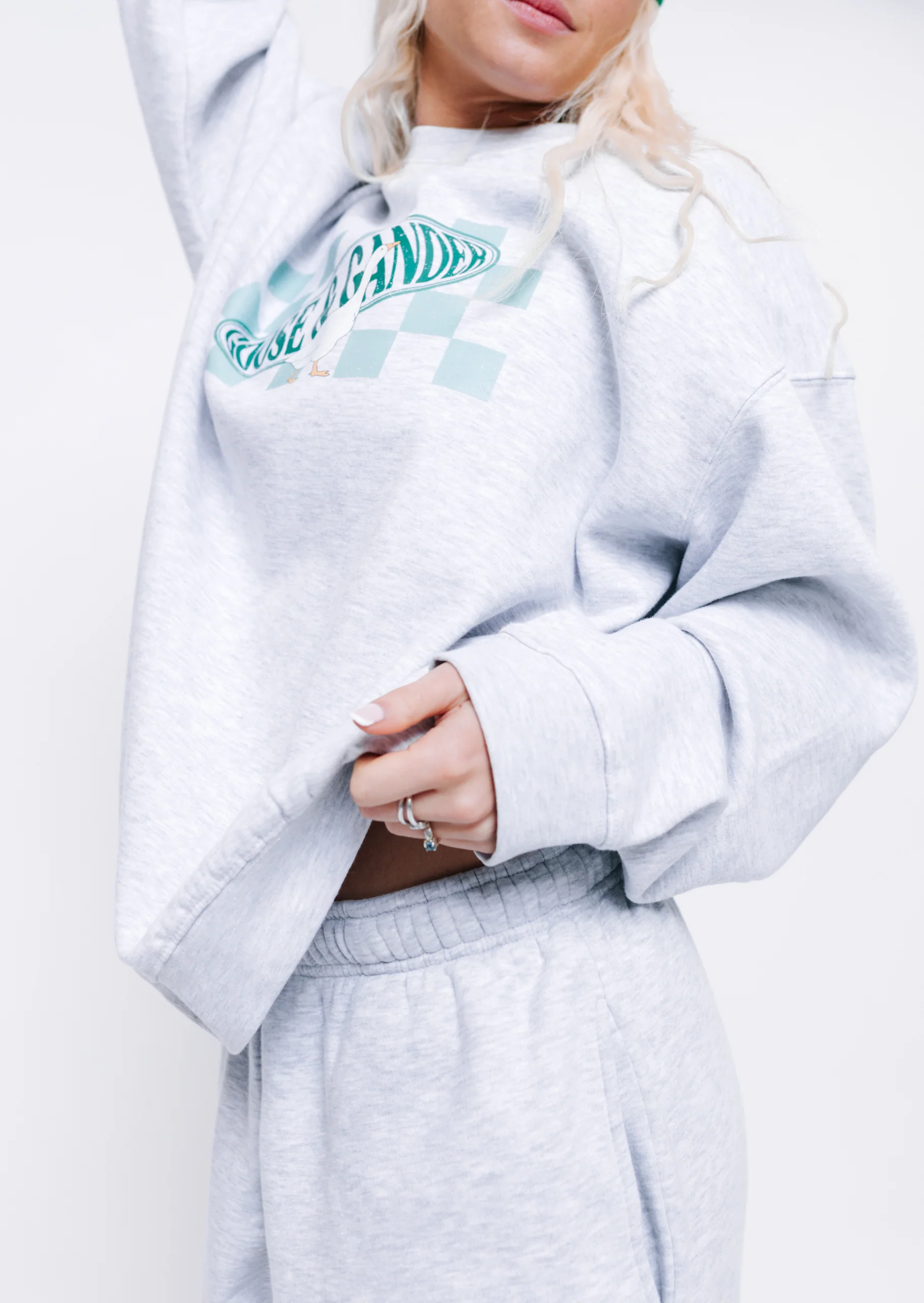 L&L Checkered Printed Sweatshirt - Ash Grey - Image 3
