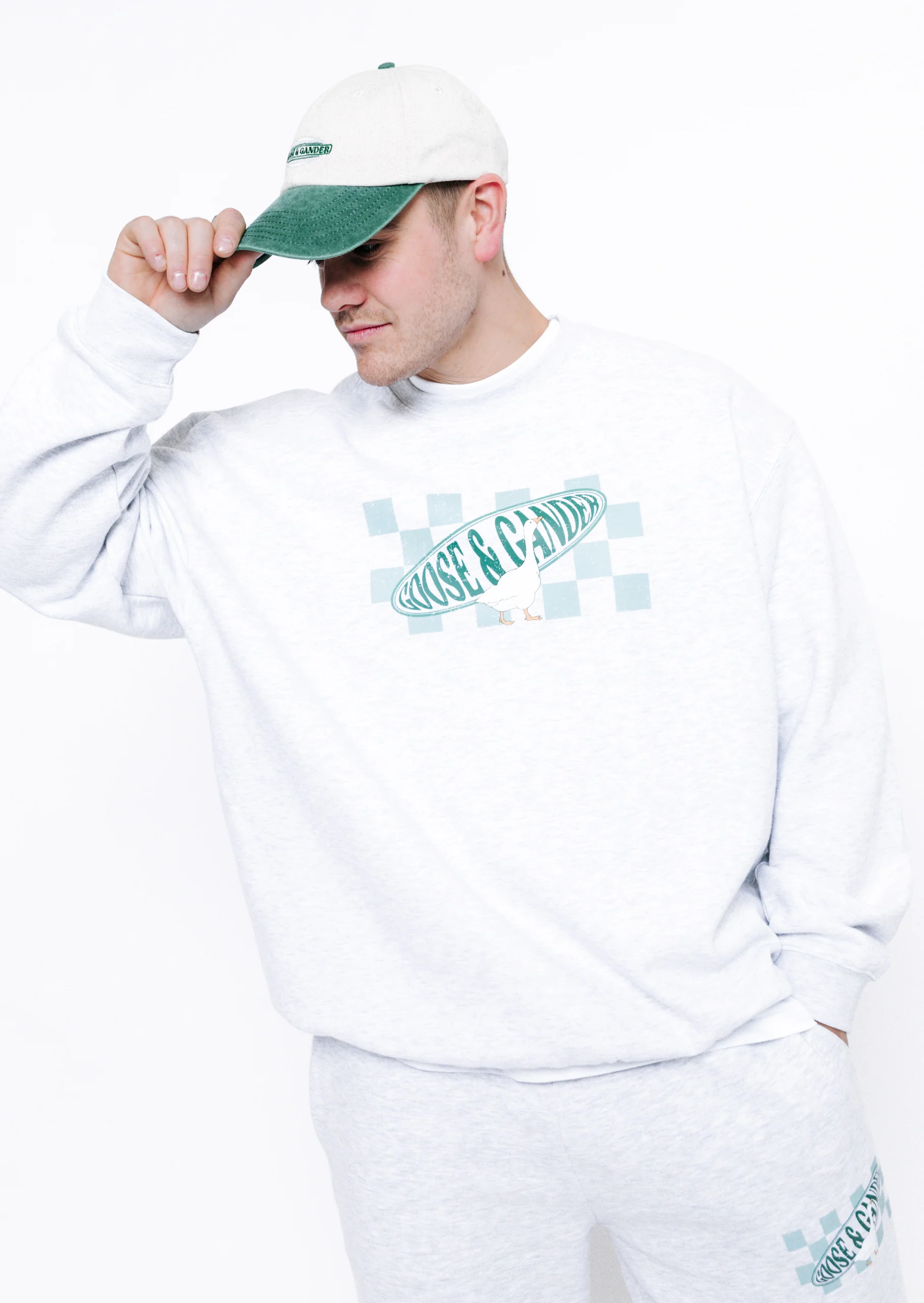 L&L Checkered Printed Sweatshirt - Ash Grey - Image 5