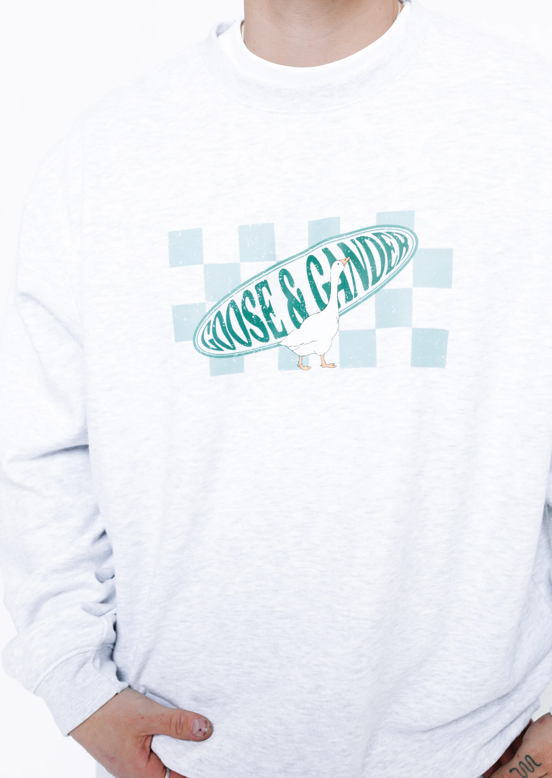 L&L Checkered Printed Sweatshirt - Ash Grey - Image 6