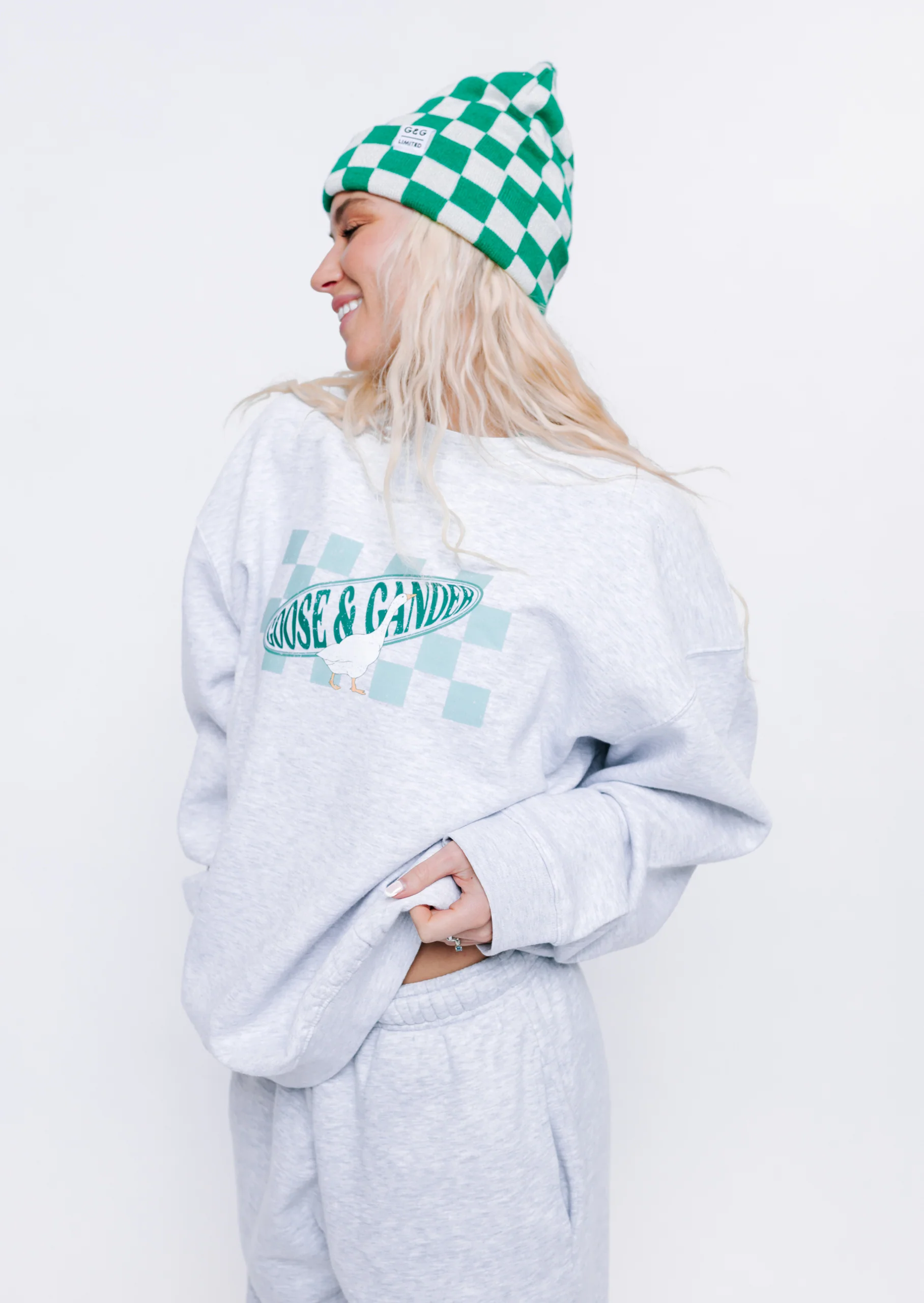 L&L Checkered Printed Sweatshirt - Ash Grey - Image 9