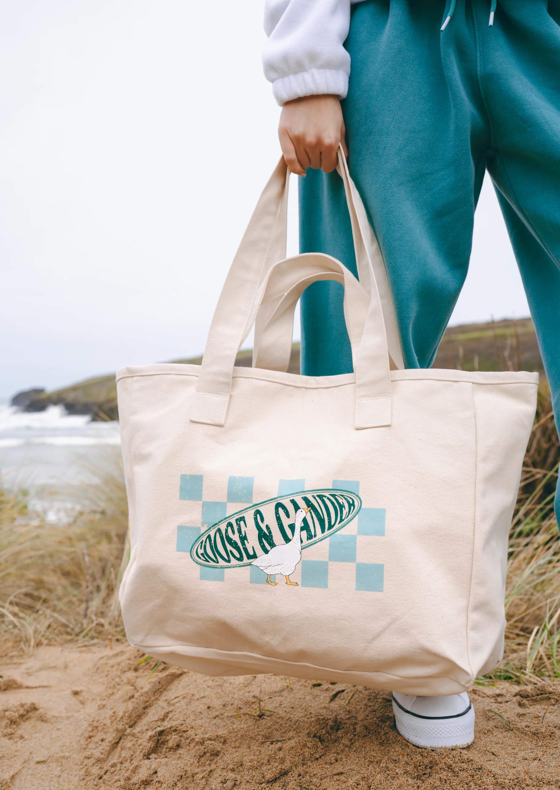L&L Checkered Zip Tote Bag - Natural - Image 3