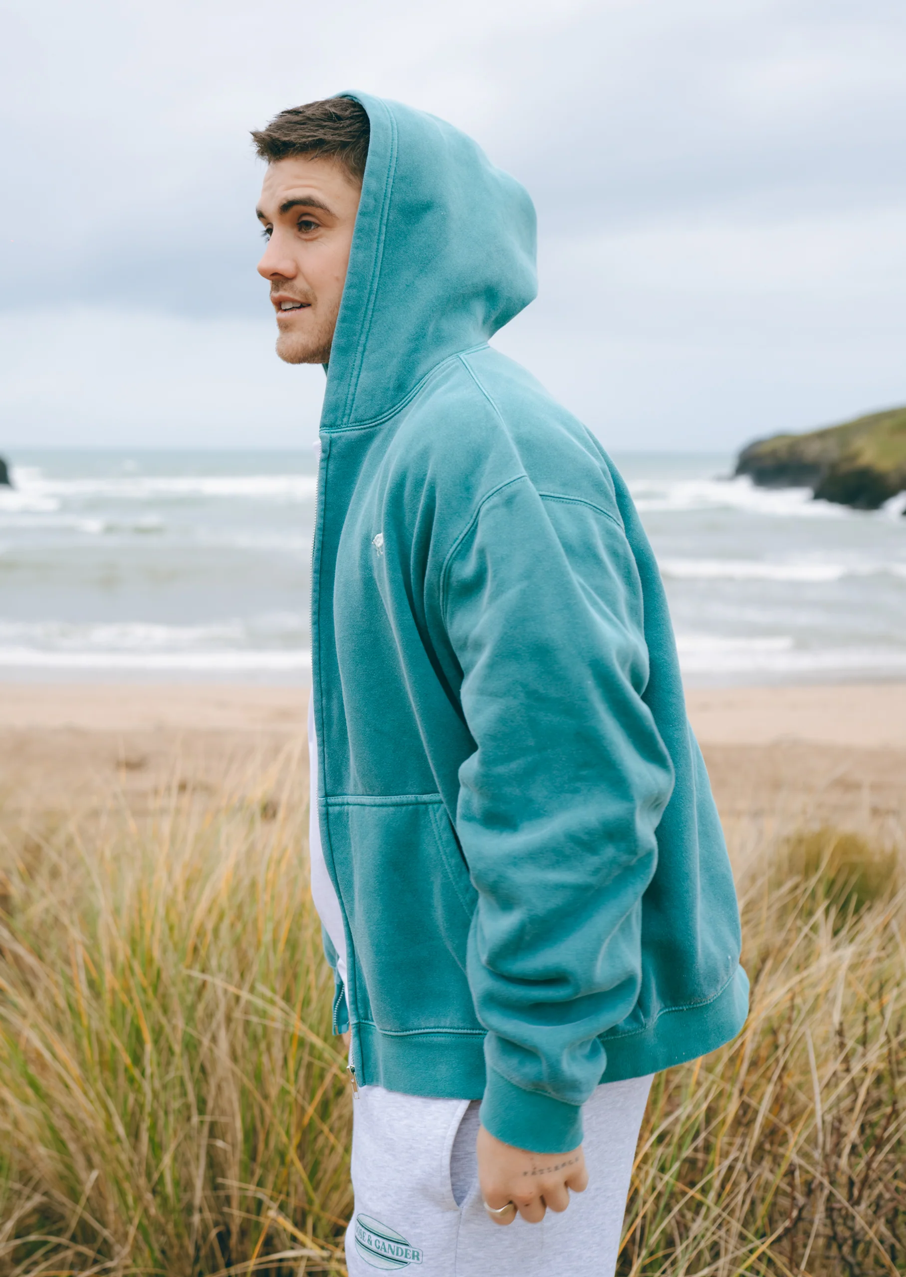 L&L Goose Embroidered Full Zip Hoodie - Washed Green - Image 3