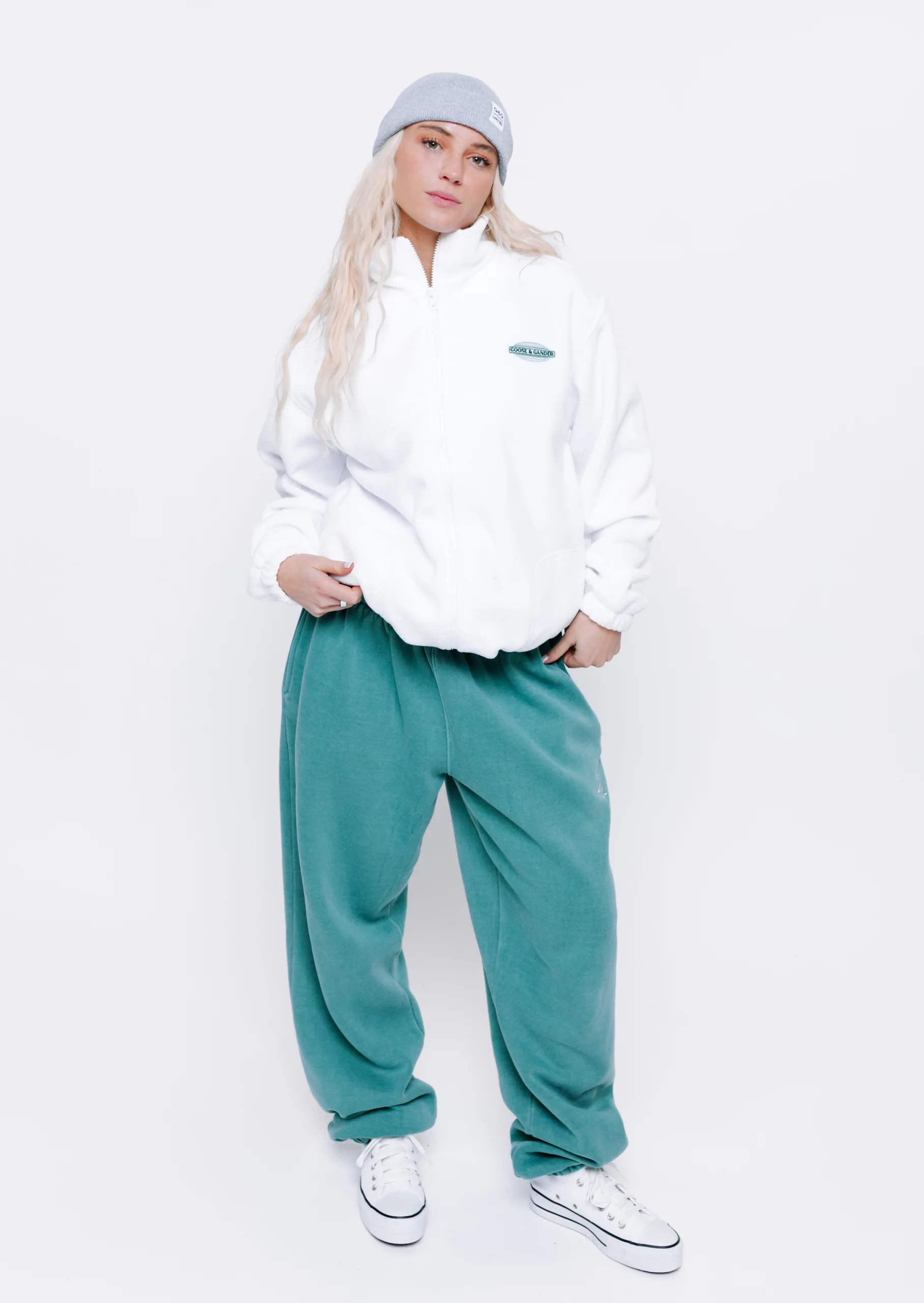 L&L Goose Embroidered Joggers - Washed Green - Image 14