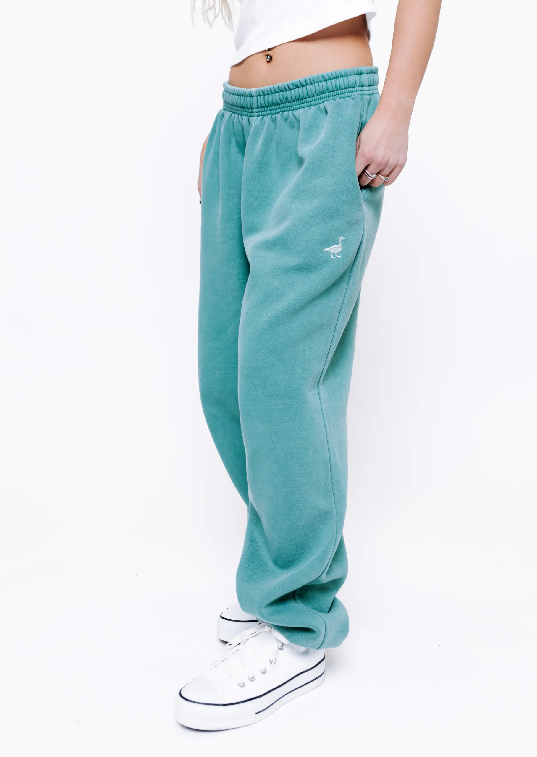 L&L Goose Embroidered Joggers - Washed Green - Image 16