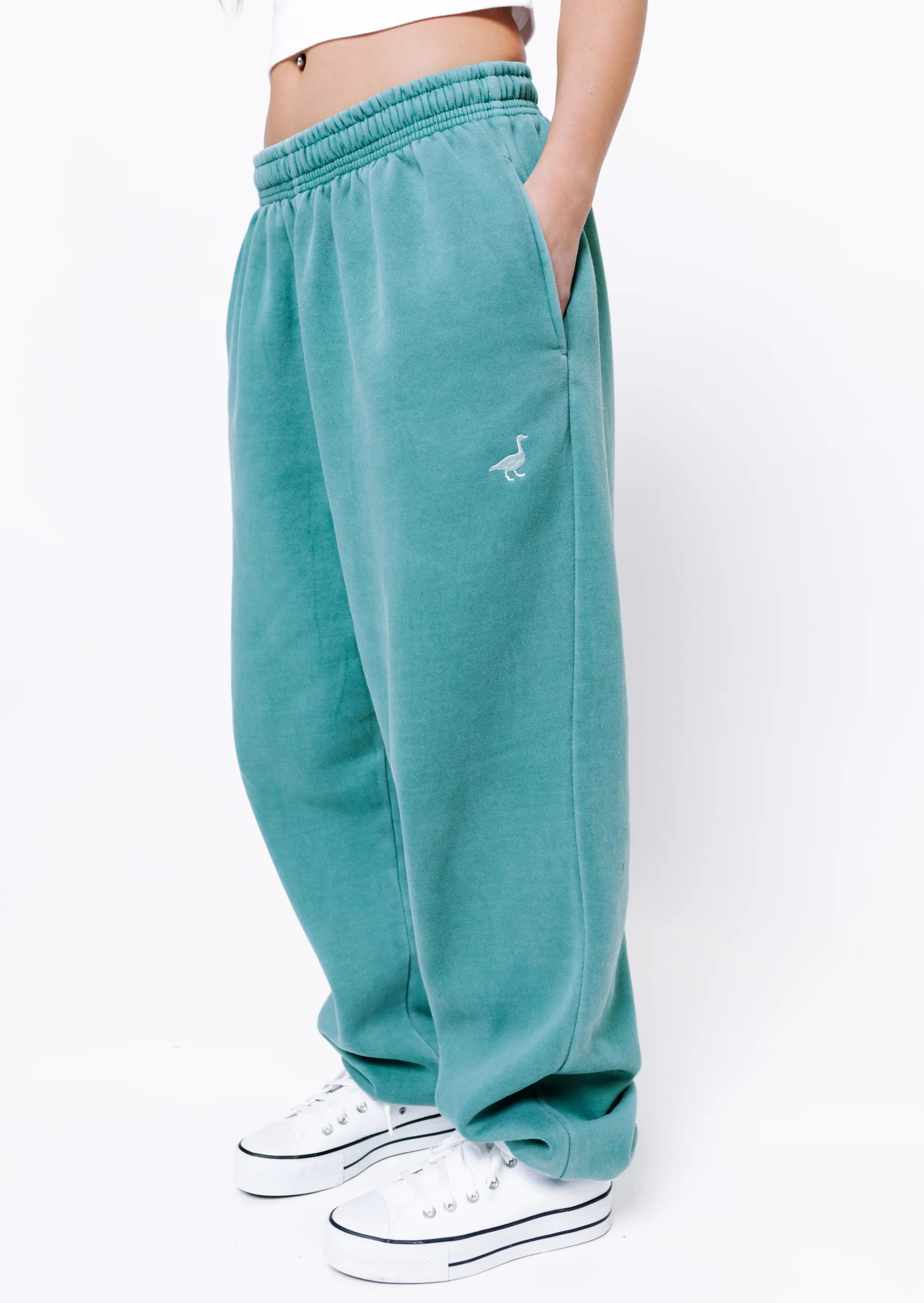 L&L Goose Embroidered Joggers - Washed Green - Image 3