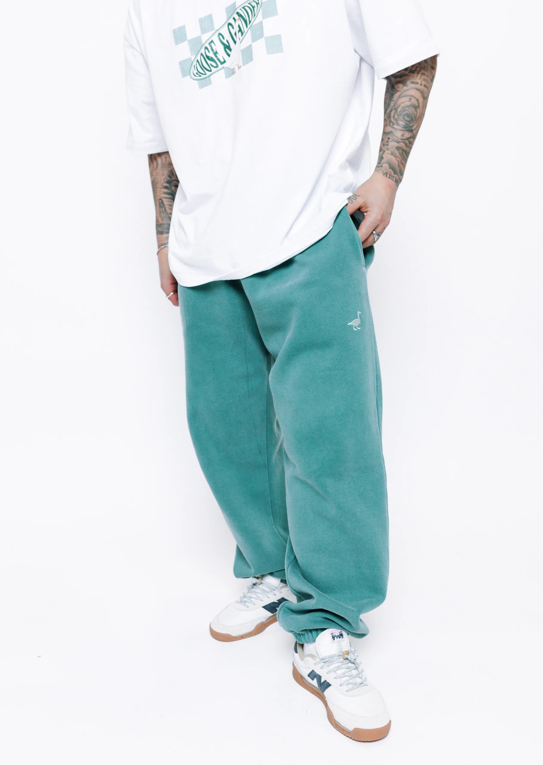 L&L Goose Embroidered Joggers - Washed Green - Image 4