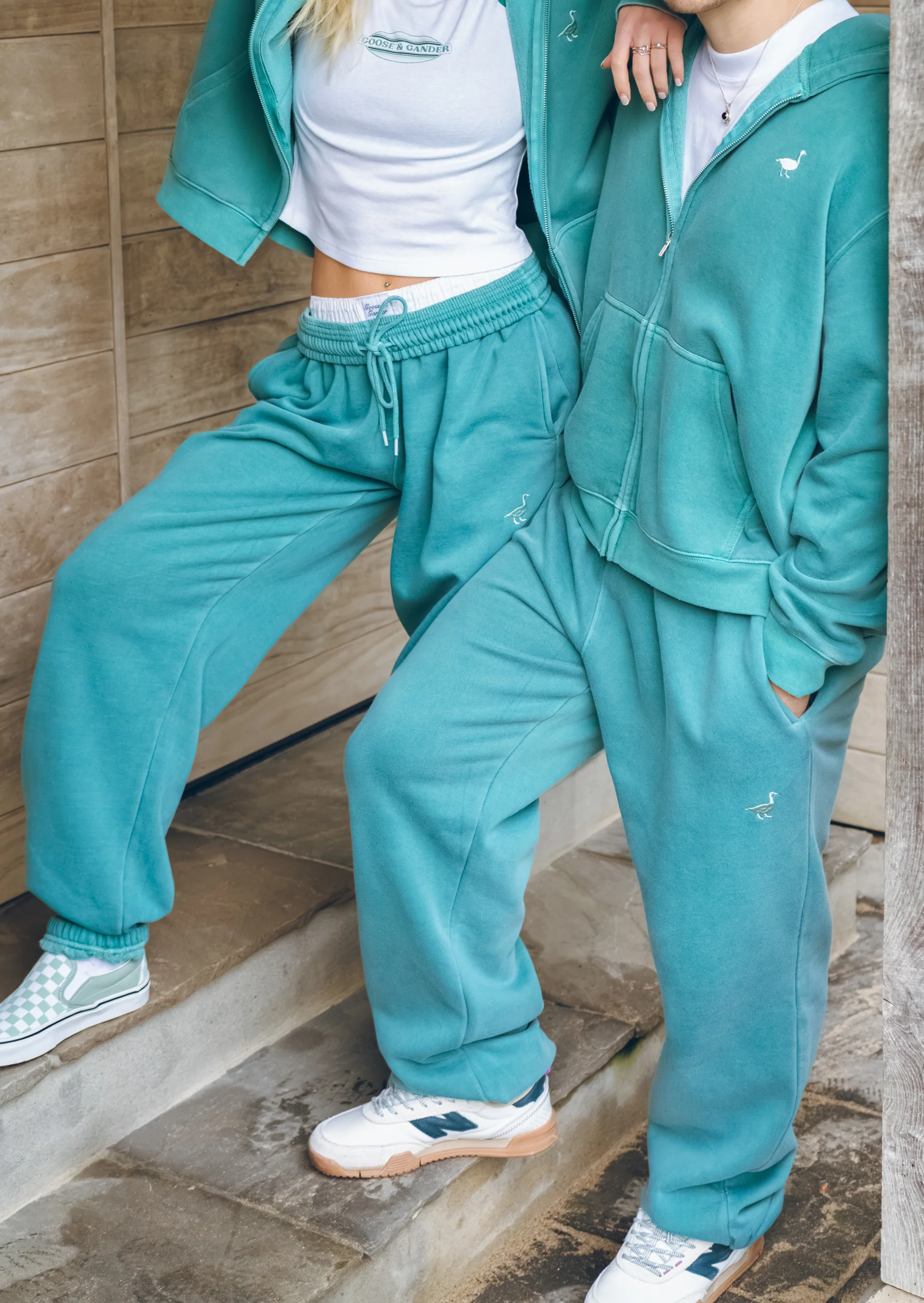 L&L Goose Embroidered Joggers - Washed Green - Image 9