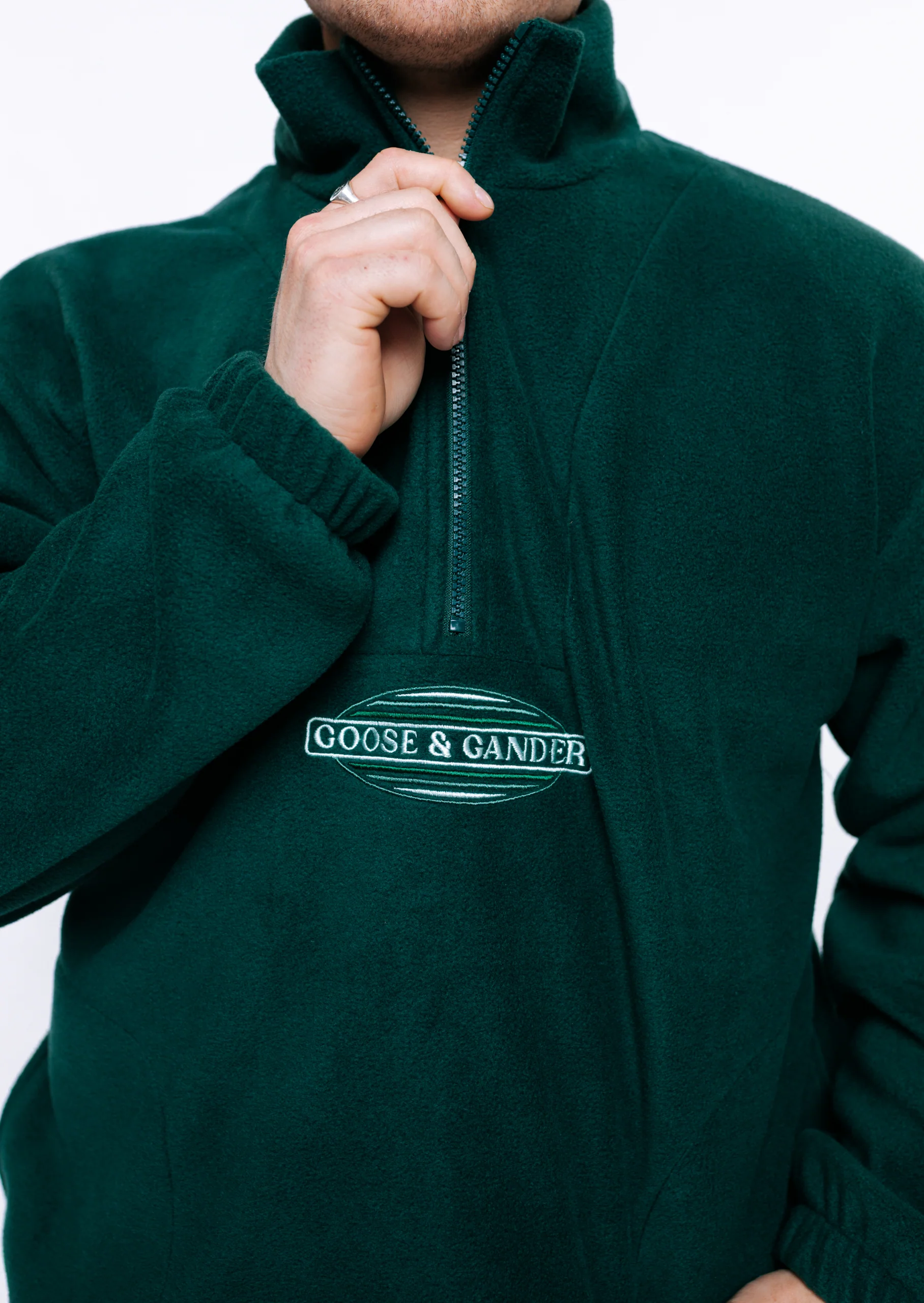 L&L Oval Embroidered 1/4 Zip Fleece - Forest Green