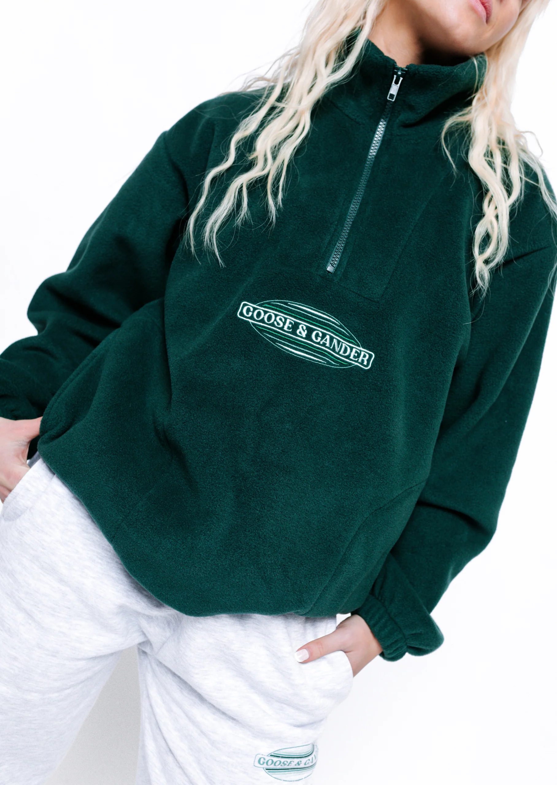 L&L Oval Embroidered 1/4 Zip Fleece - Forest Green - Image 4