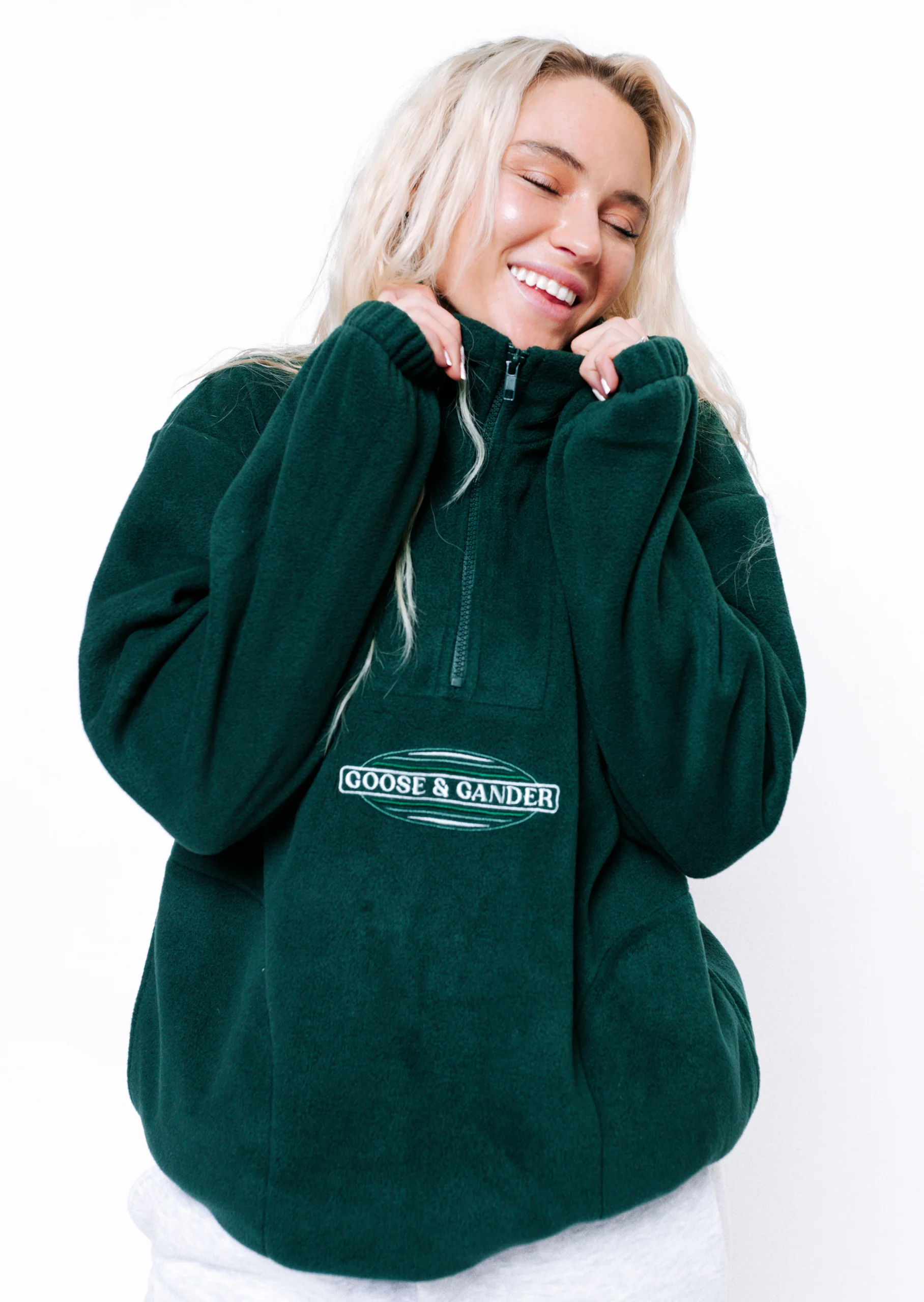 L&L Oval Embroidered 1/4 Zip Fleece - Forest Green - Image 7