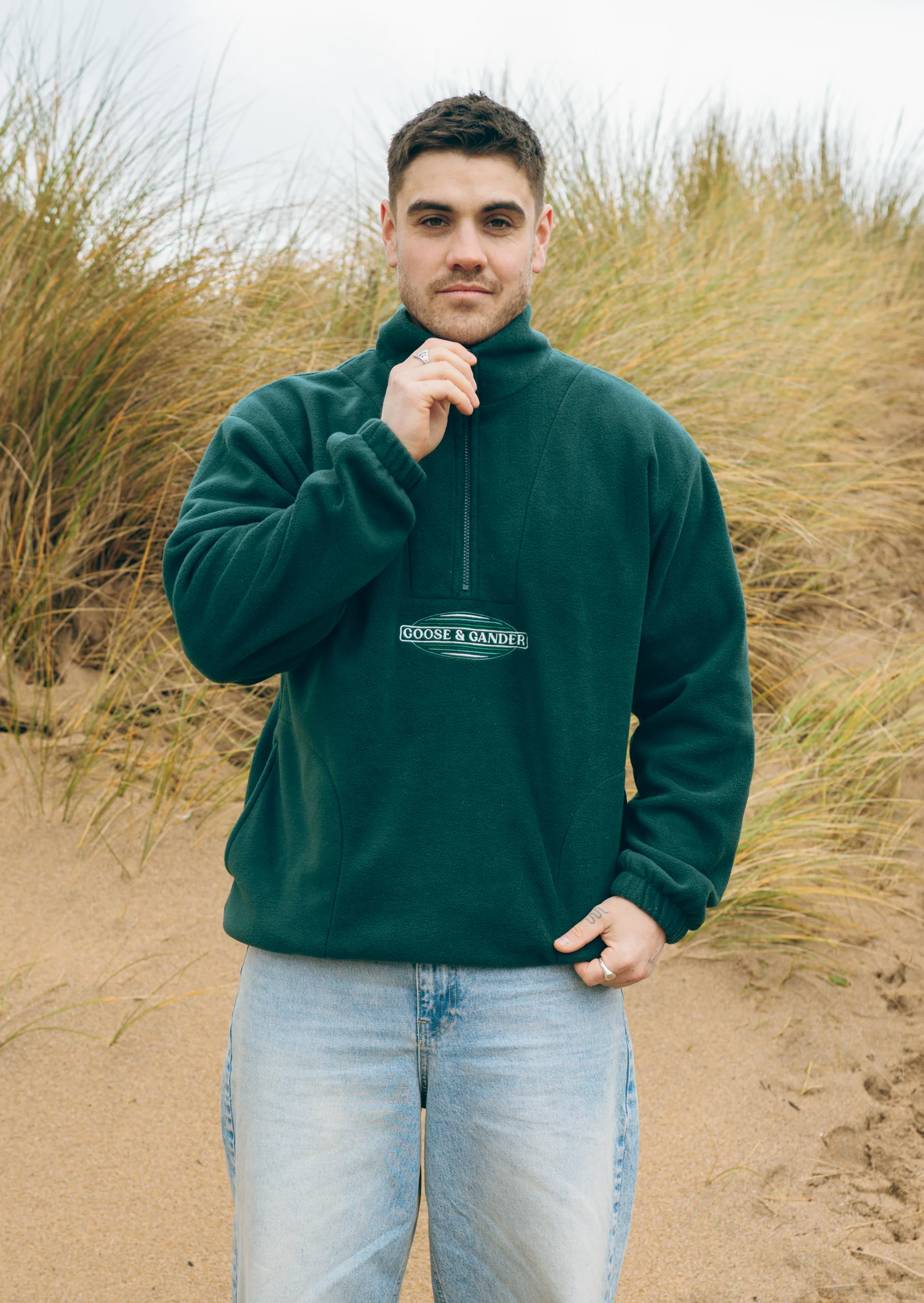 L&L Oval Embroidered 1/4 Zip Fleece - Forest Green - Image 8
