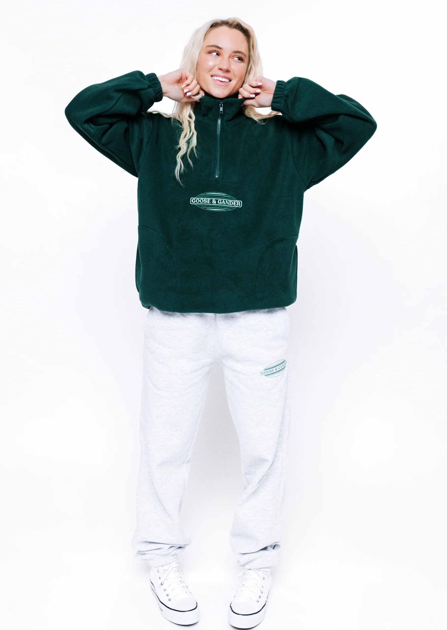 L&L Oval Embroidered 1/4 Zip Fleece - Forest Green - Image 9