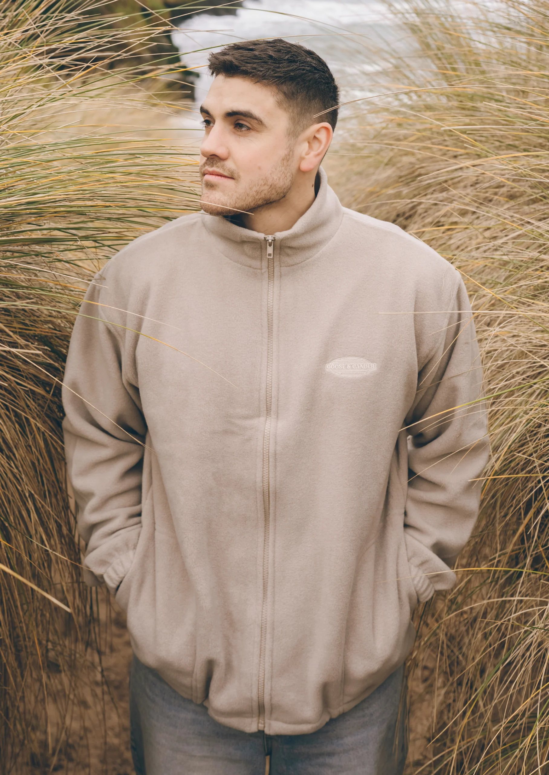 L&L Oval Embroidered Full Zip Fleece - Sand - Image 4
