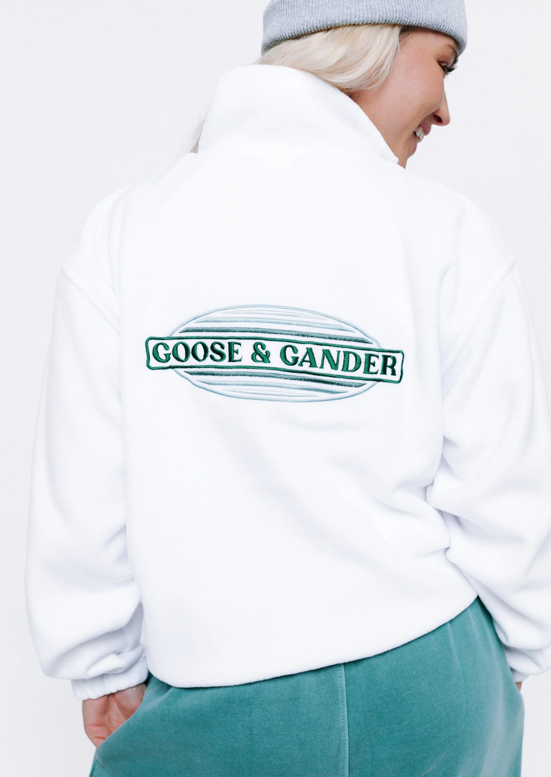 L&L Oval Embroidered Full Zip Fleece - White - Image 6