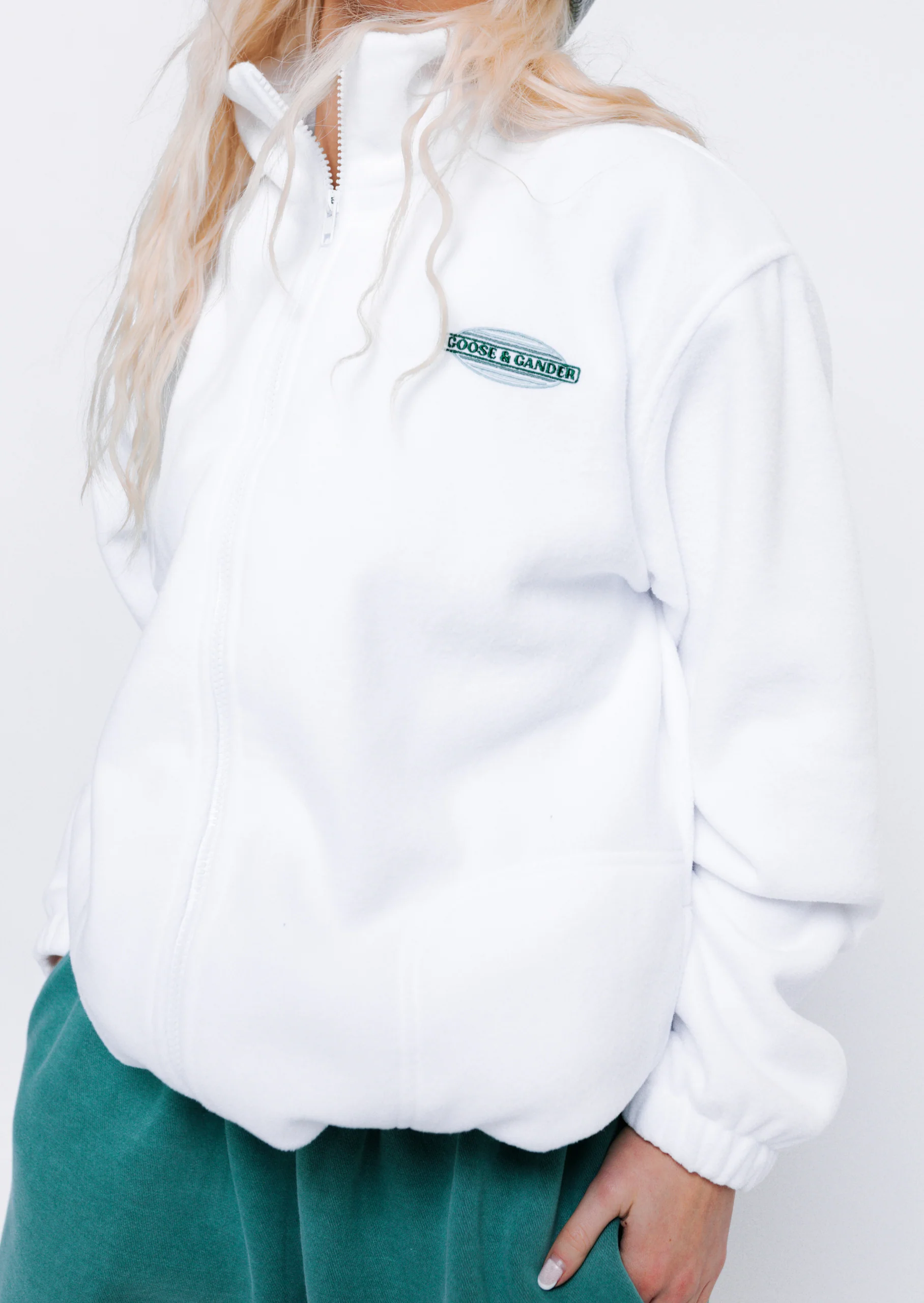 L&L Oval Embroidered Full Zip Fleece - White - Image 9
