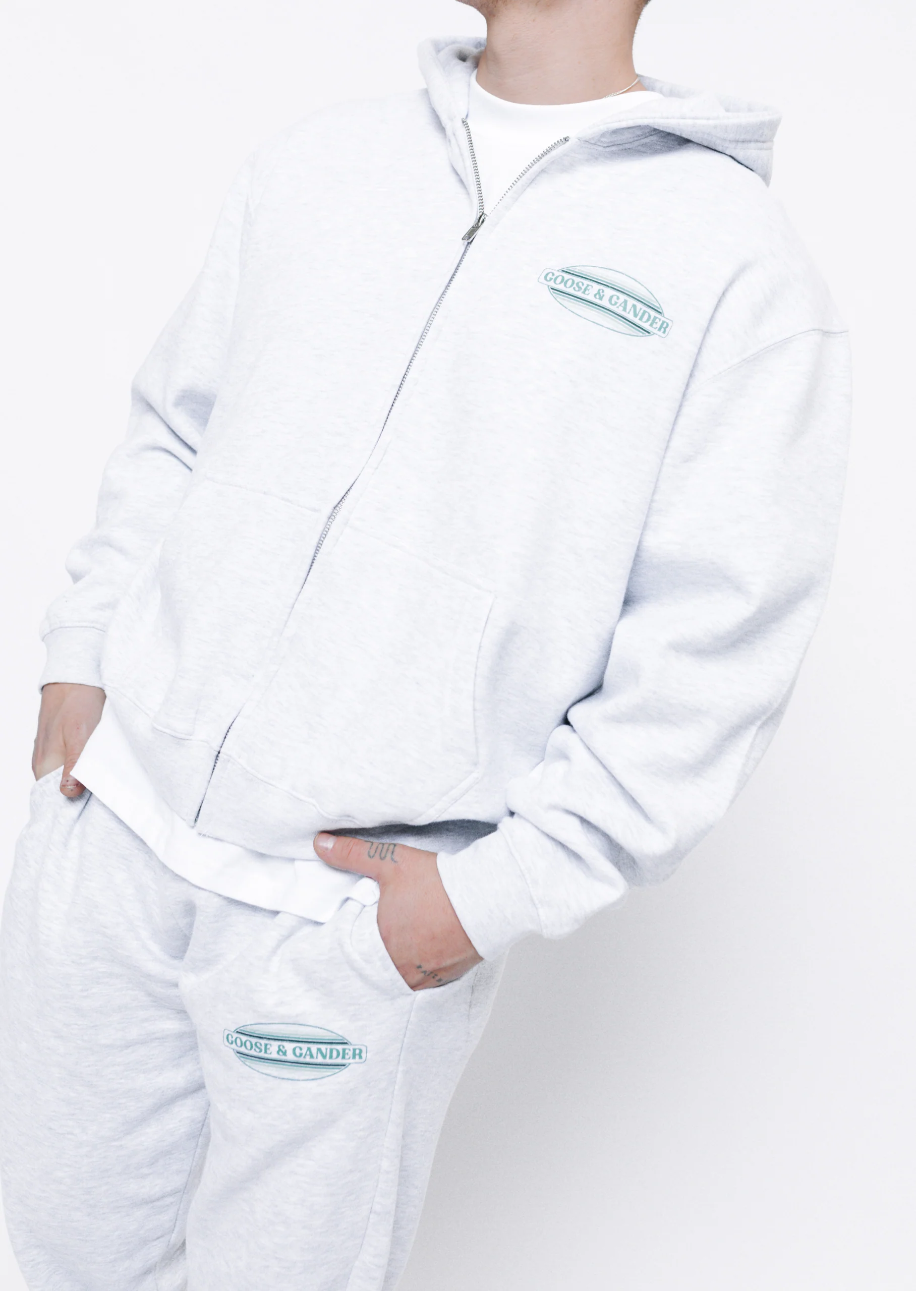 L&L Oval Printed Full Zip Hoodie - Ash Grey - Image 5