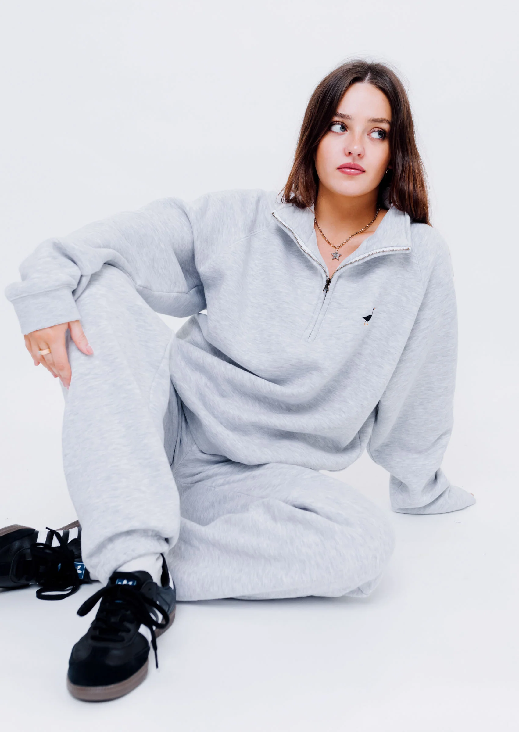 Premium Goose 1/4 Zip Sweat - Ash Grey - Image 3
