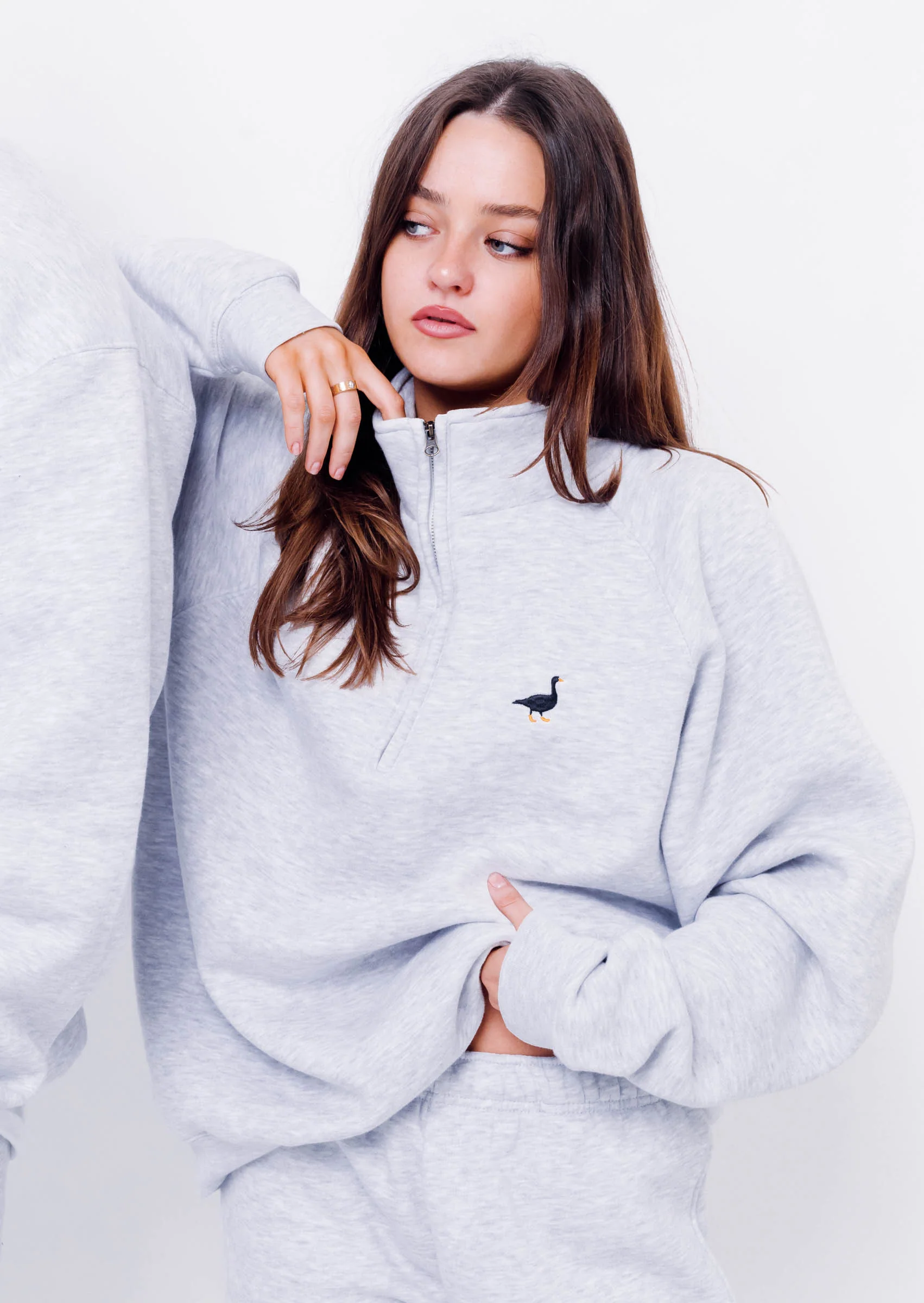 Premium Goose 1/4 Zip Sweat - Ash Grey - Image 4