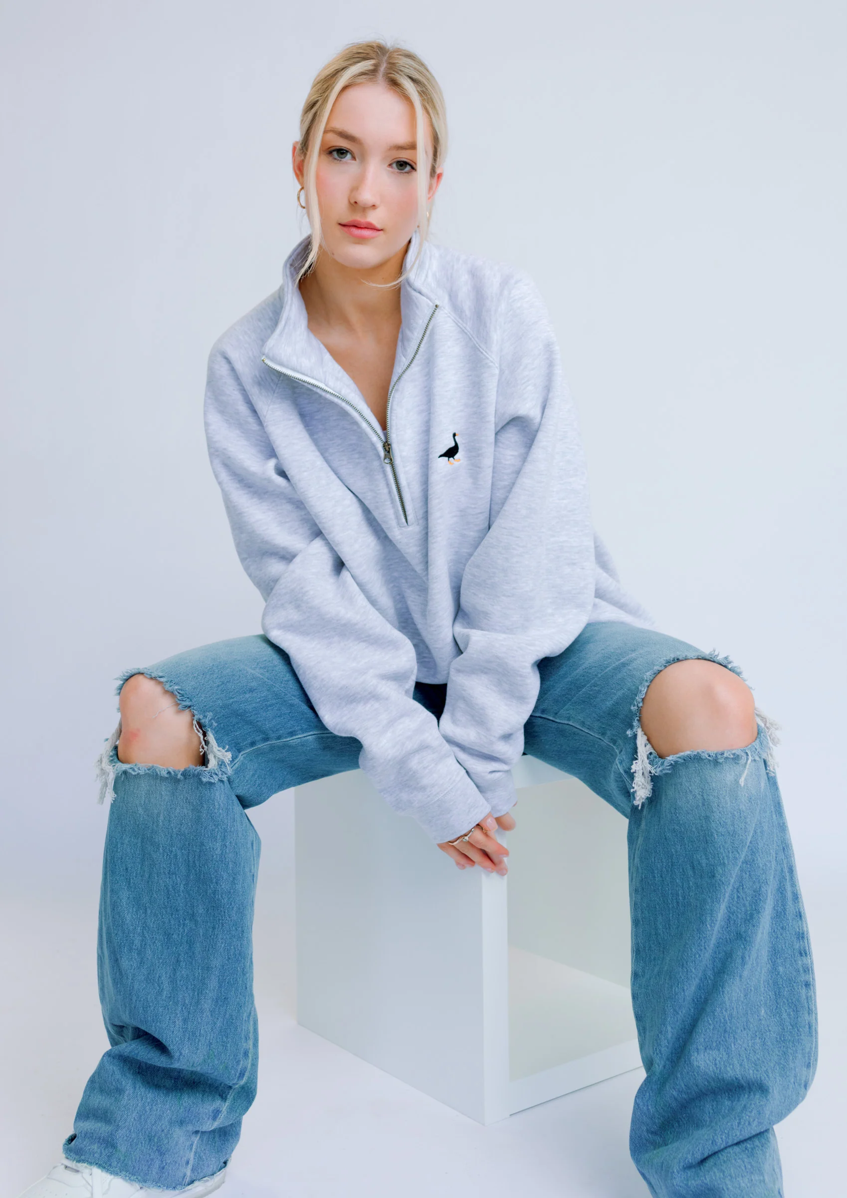 Premium Goose 1/4 Zip Sweat - Ash Grey - Image 8