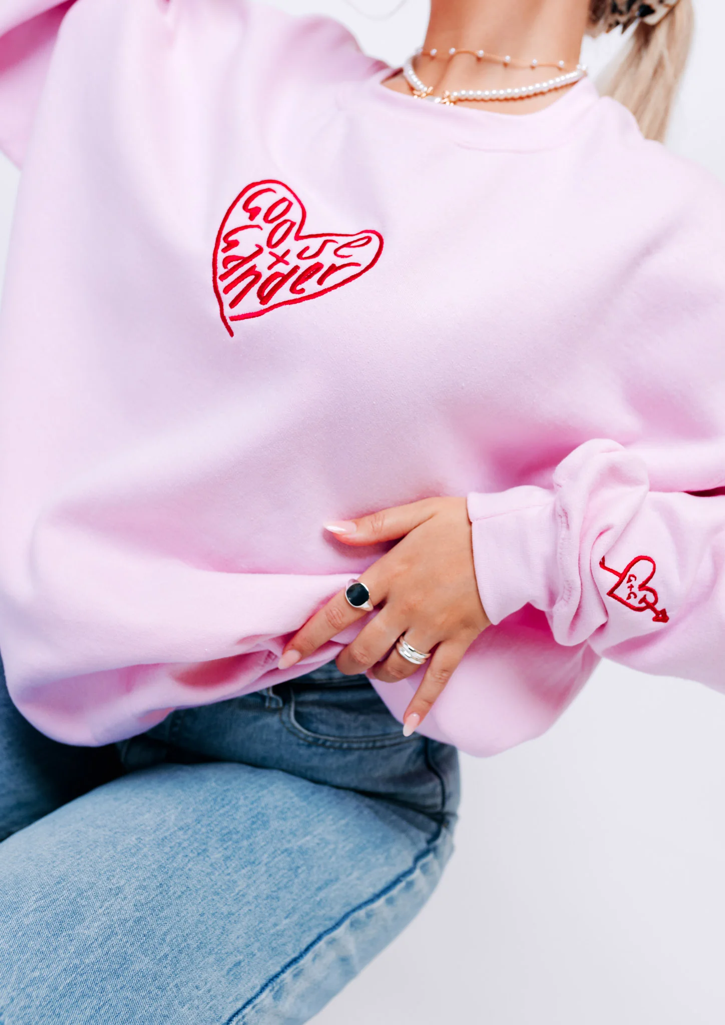 Heart Club Embroidered Sweat - Baby Pink - Image 11