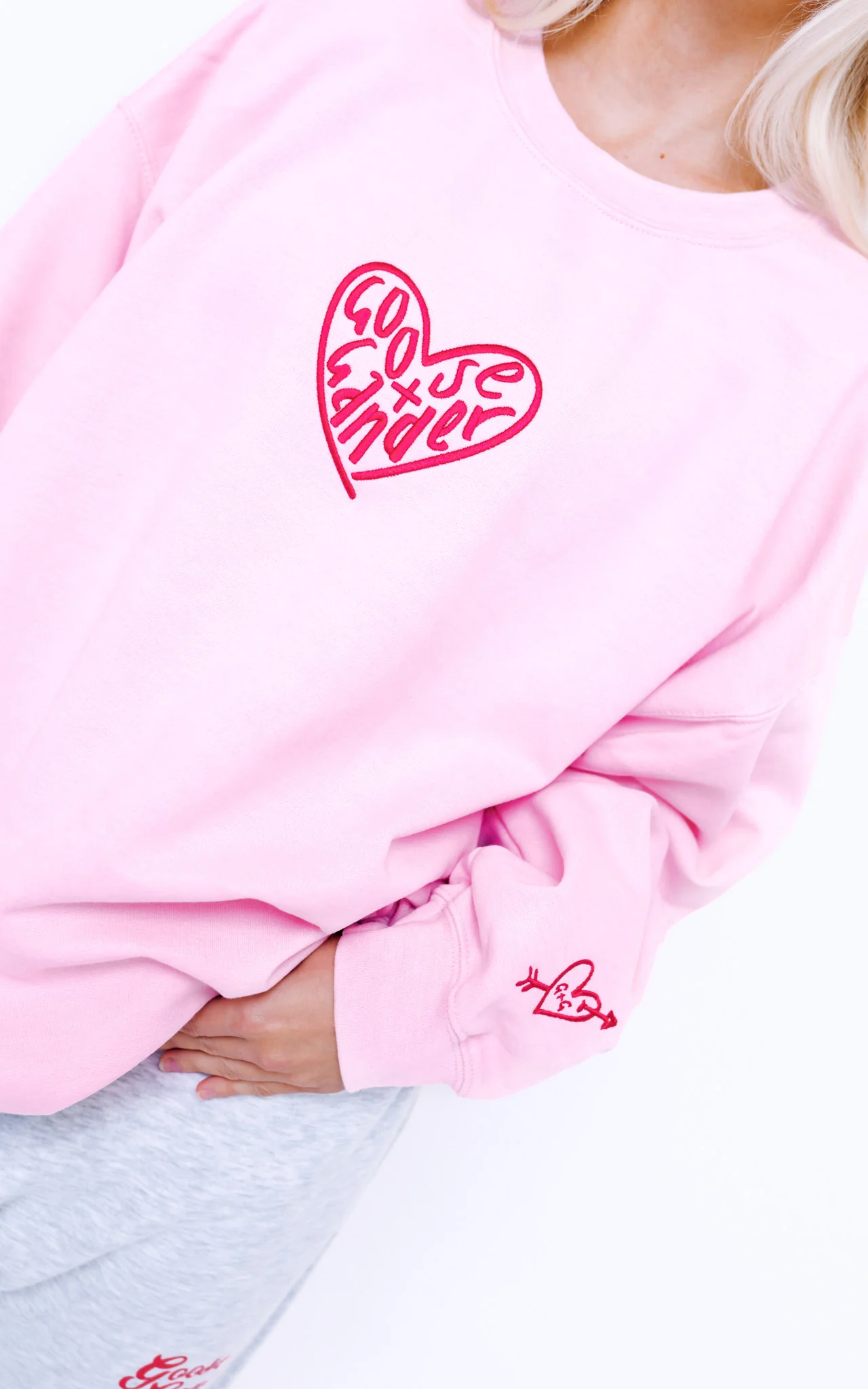 Heart Club Embroidered Sweat - Baby Pink - Image 3