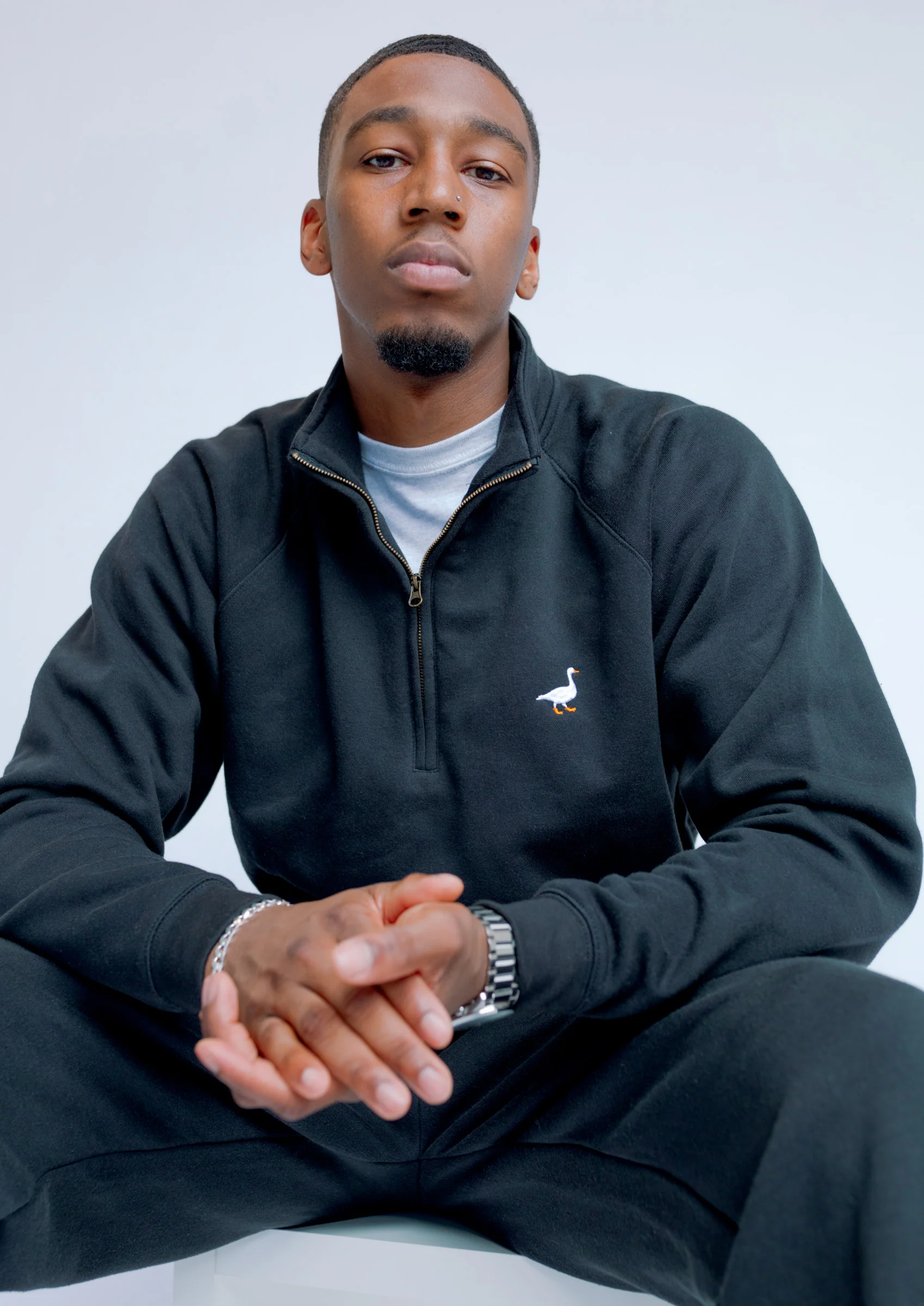 Premium Goose 1/4 Zip Sweat - Black - Image 3