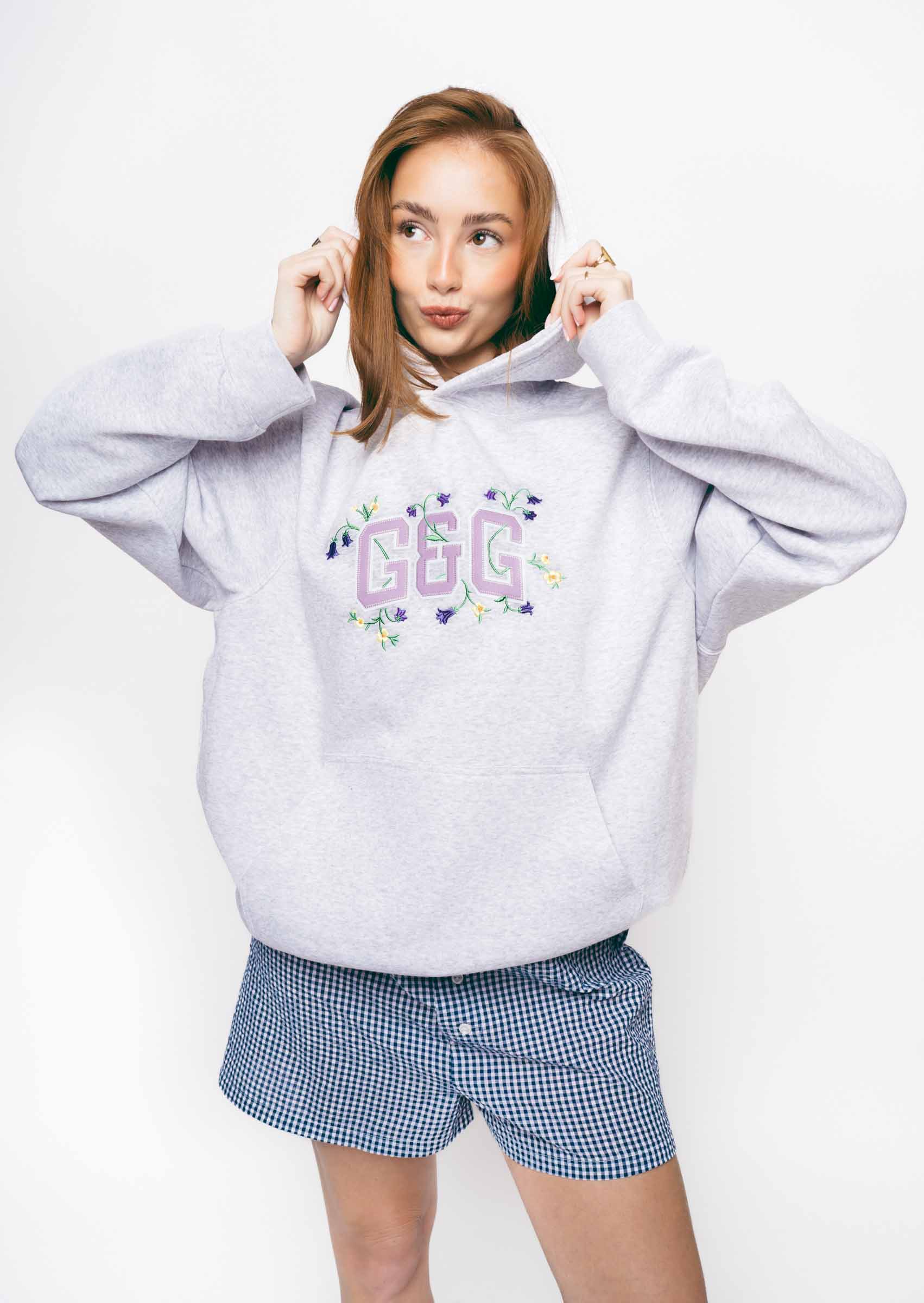 Bluebell Applique Hoodie - Ash Grey - Image 5