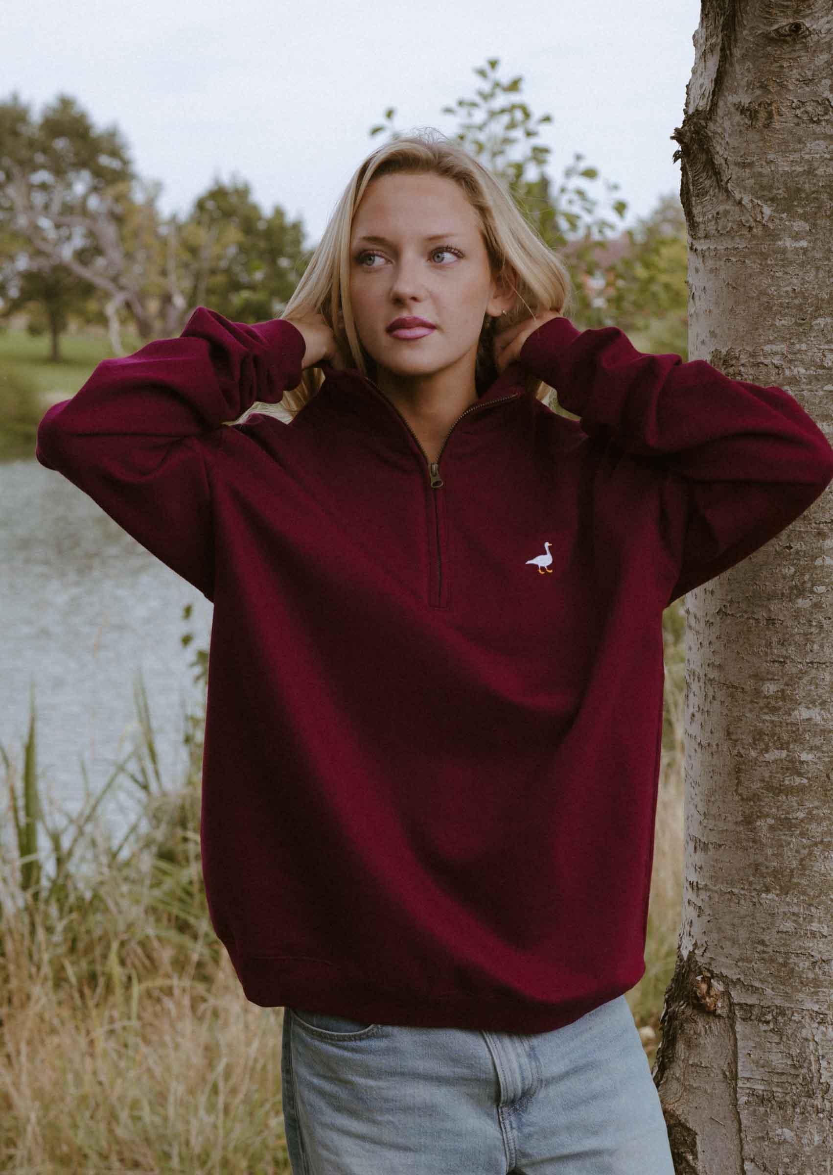 Goose 1/4 Zip Sweat - Burgundy - Image 3