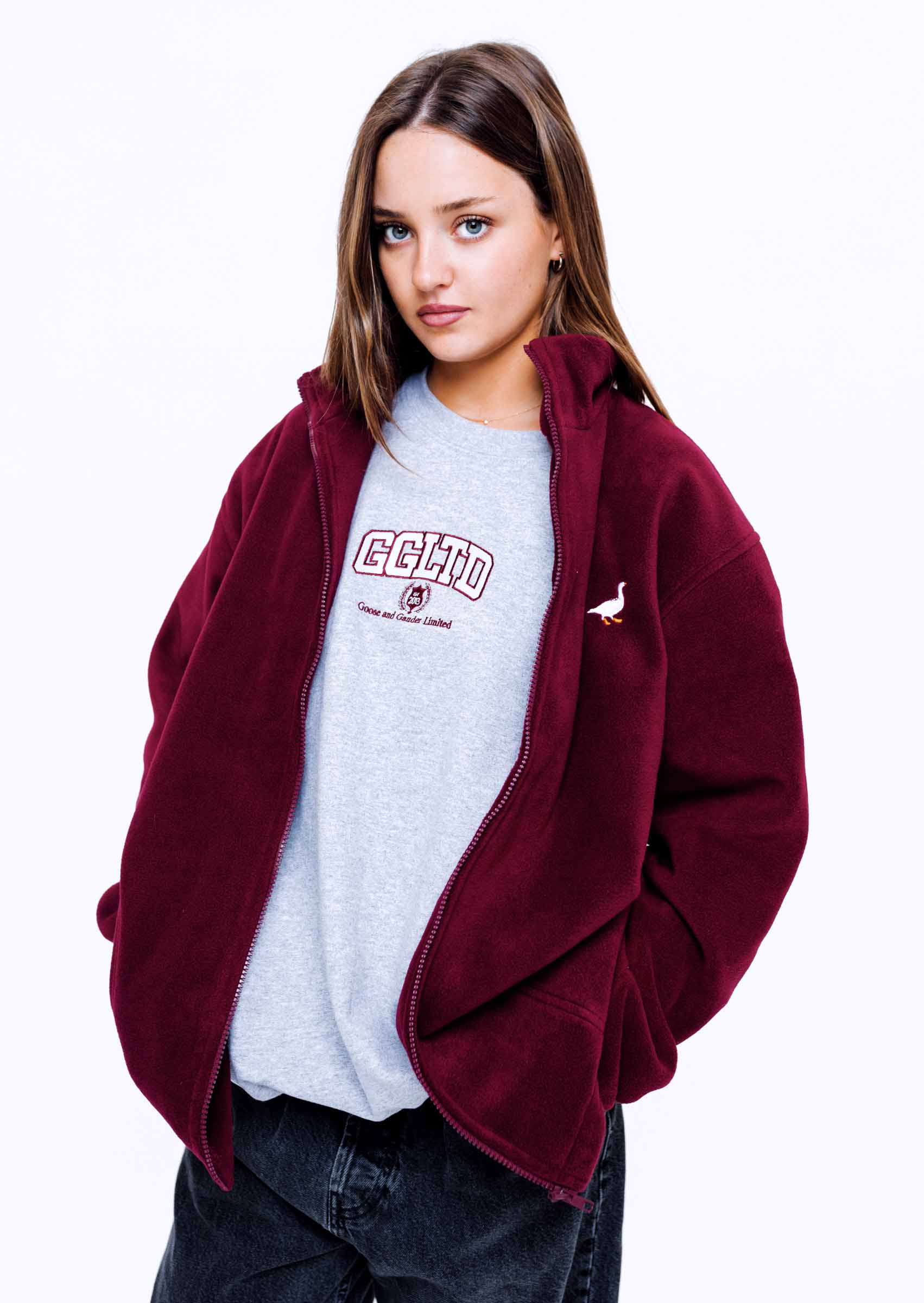 Goose Full Zip Fleece - Burgundy - Image 4