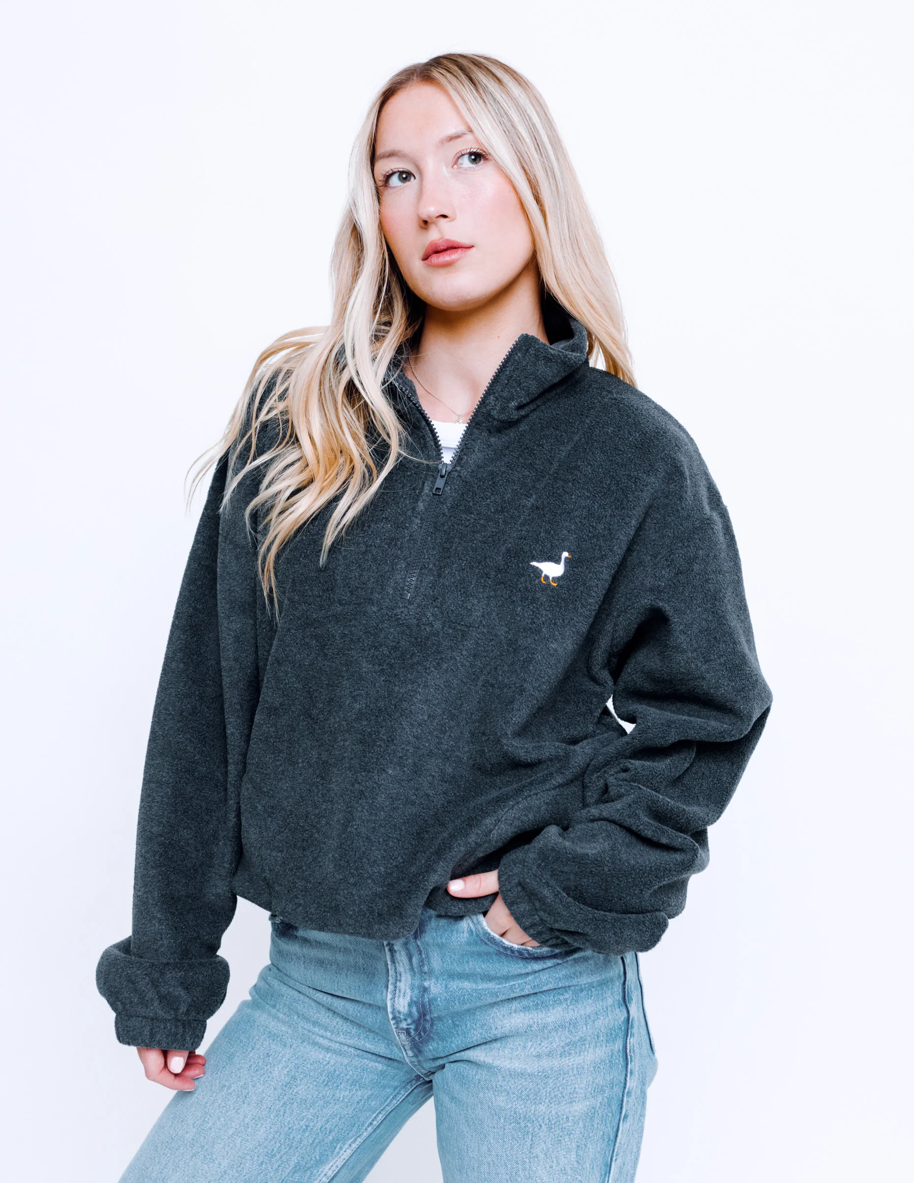 Goose 1/4 Zip Fleece - Charcoal - Image 3