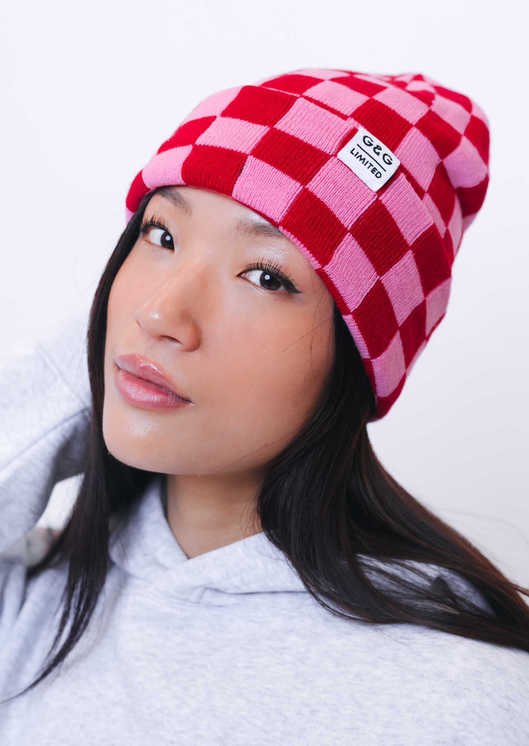 Checkered Beanie - Pink/Red - Image 3