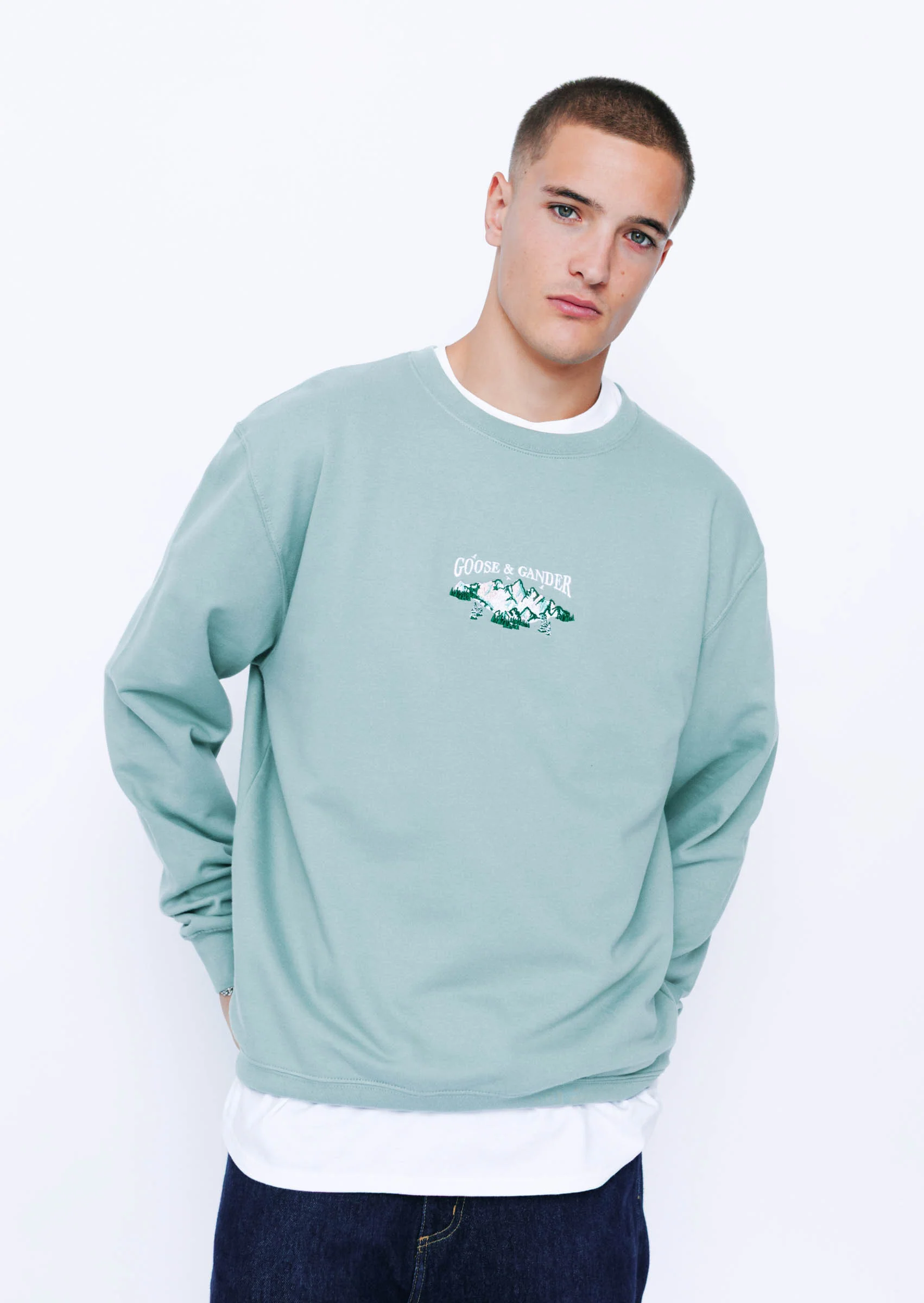 Mountain Embroidered Sweat - Dusky Green - Image 10