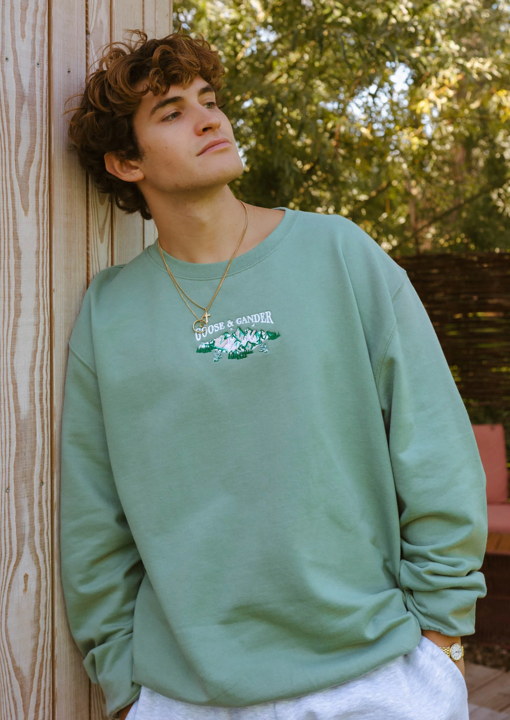 Mountain Embroidered Sweat - Dusky Green - Image 11
