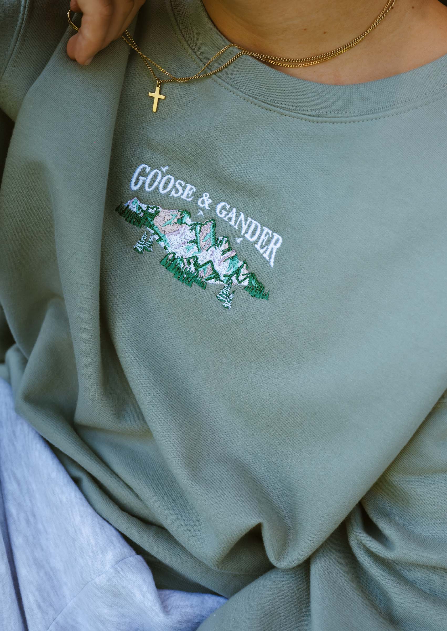 Mountain Embroidered Sweat - Dusky Green - Image 12