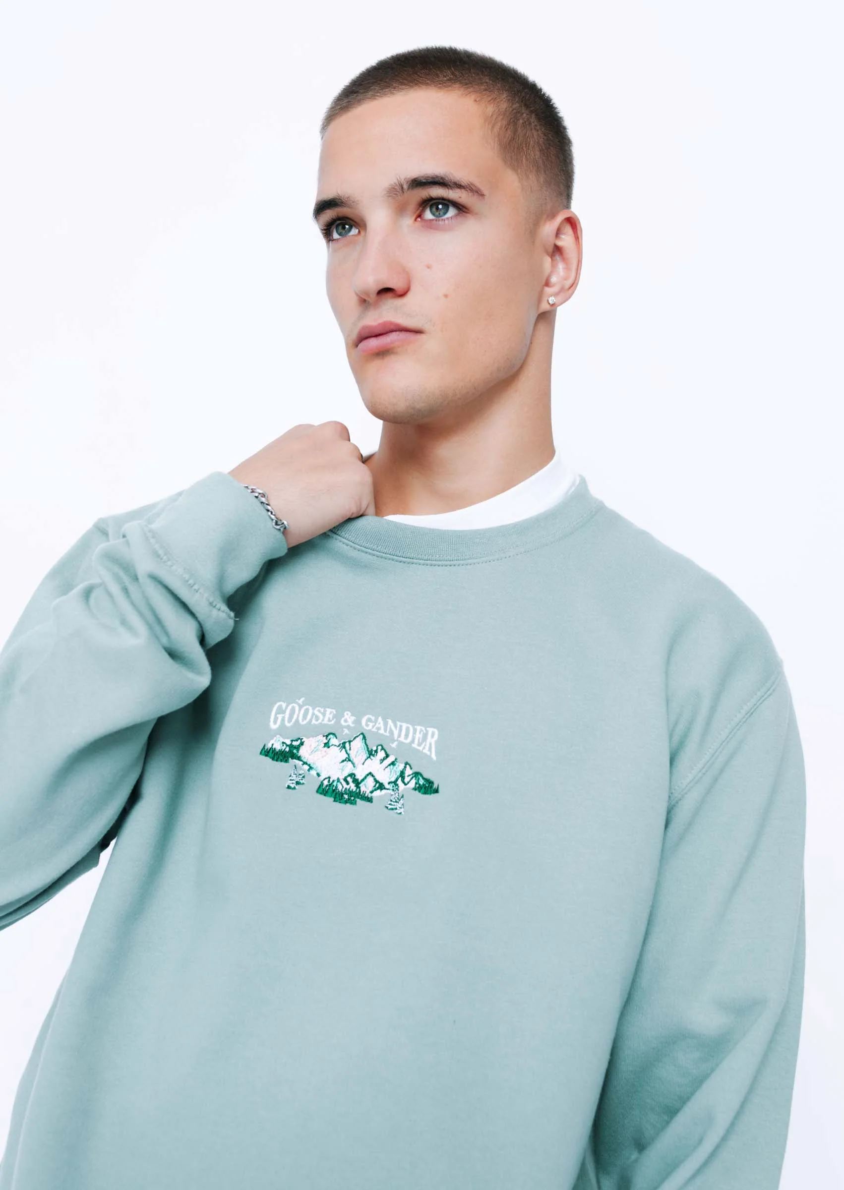Mountain Embroidered Sweat - Dusky Green - Image 13
