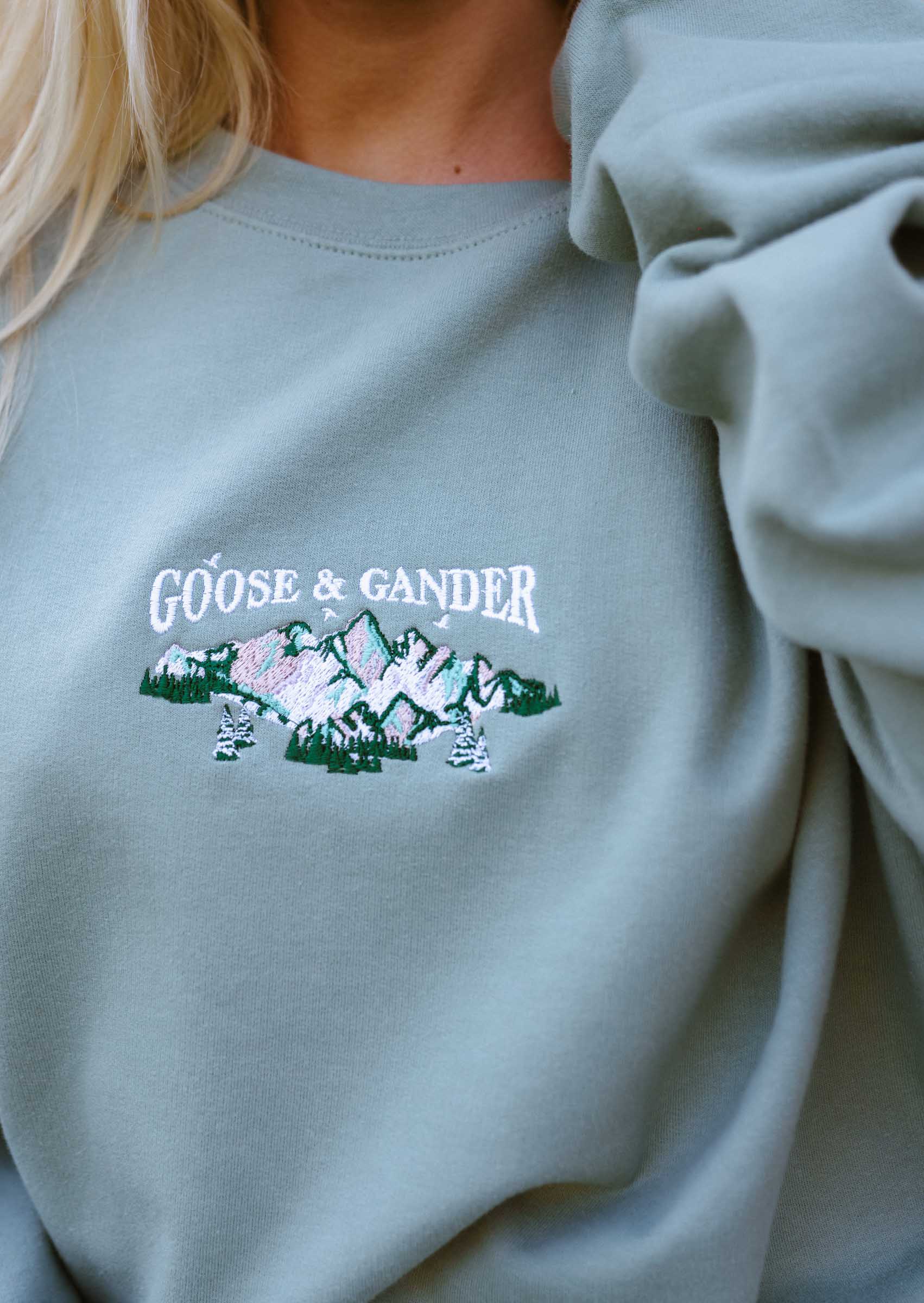 Mountain Embroidered Sweat - Dusky Green - Image 2