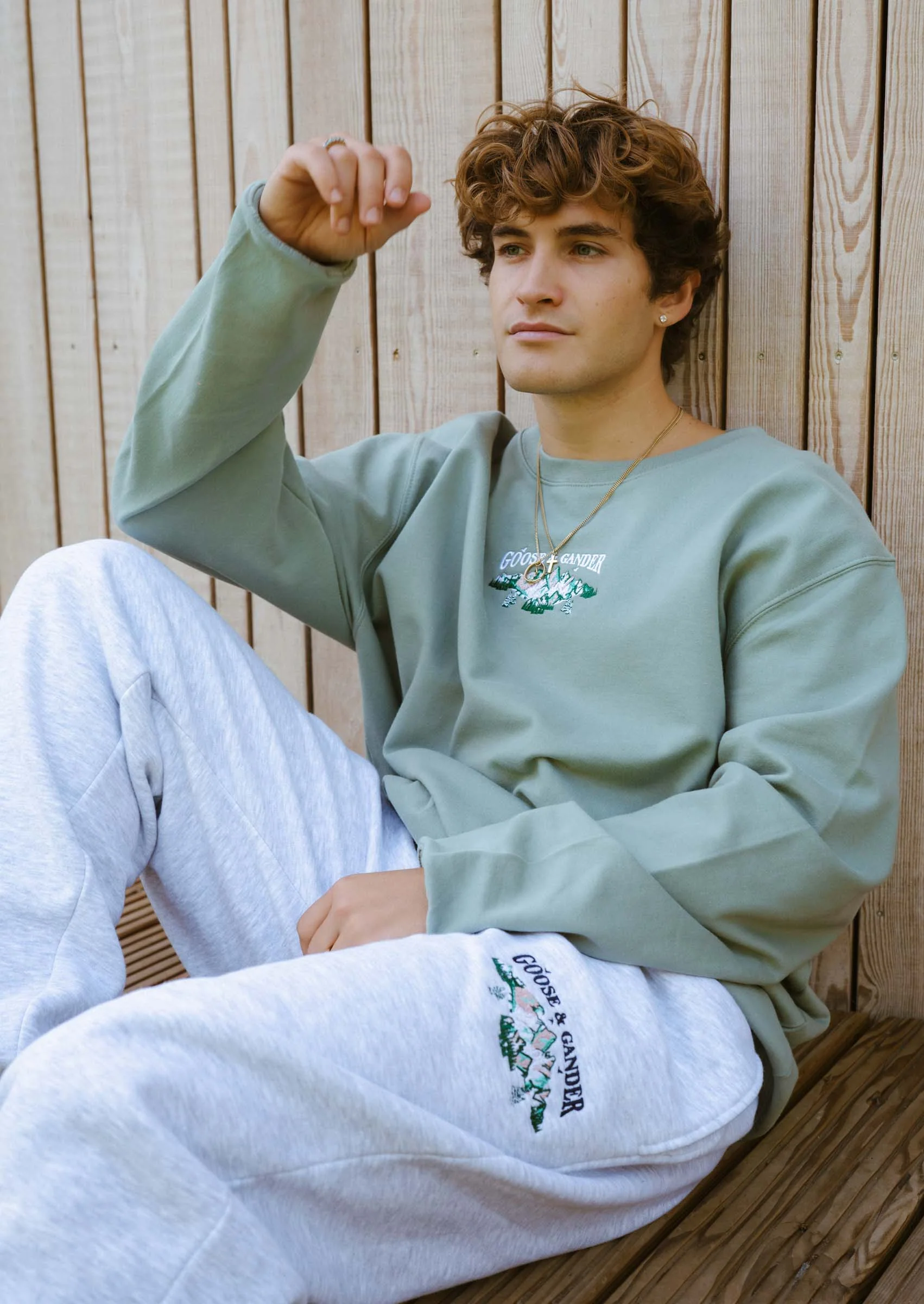 Mountain Embroidered Sweat - Dusky Green - Image 3