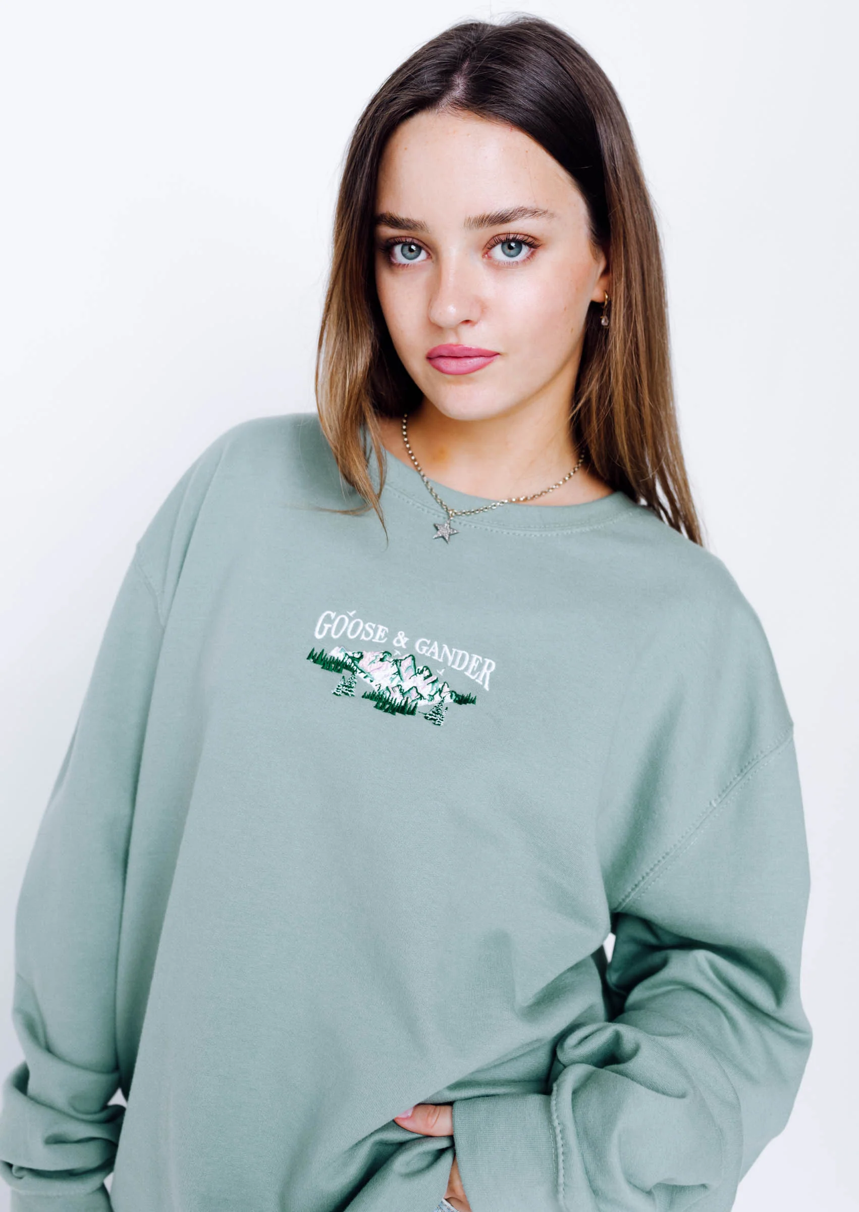 Mountain Embroidered Sweat - Dusky Green - Image 4