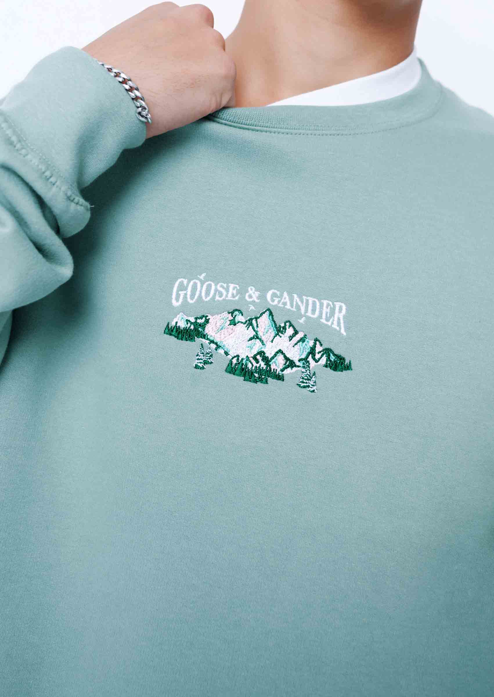 Mountain Embroidered Sweat - Dusky Green - Image 5