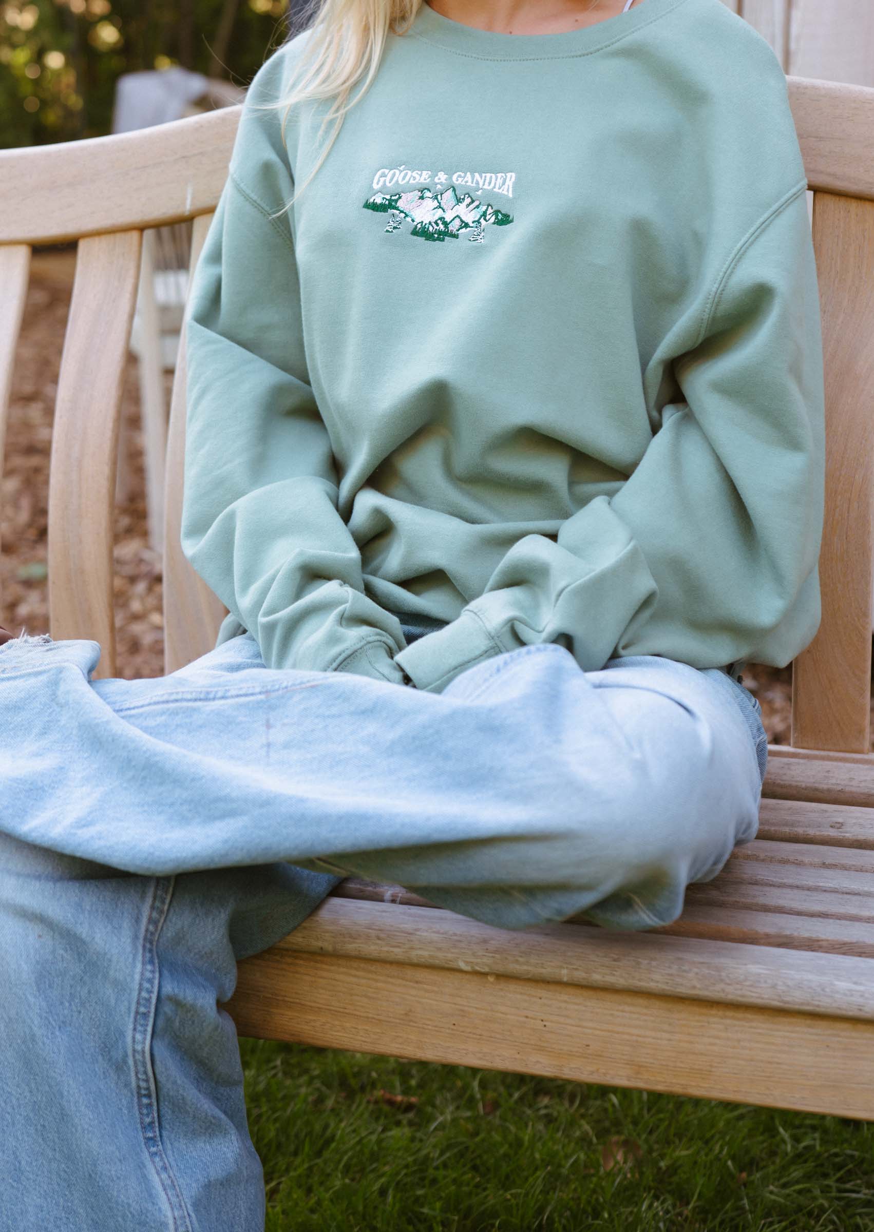 Mountain Embroidered Sweat - Dusky Green - Image 7
